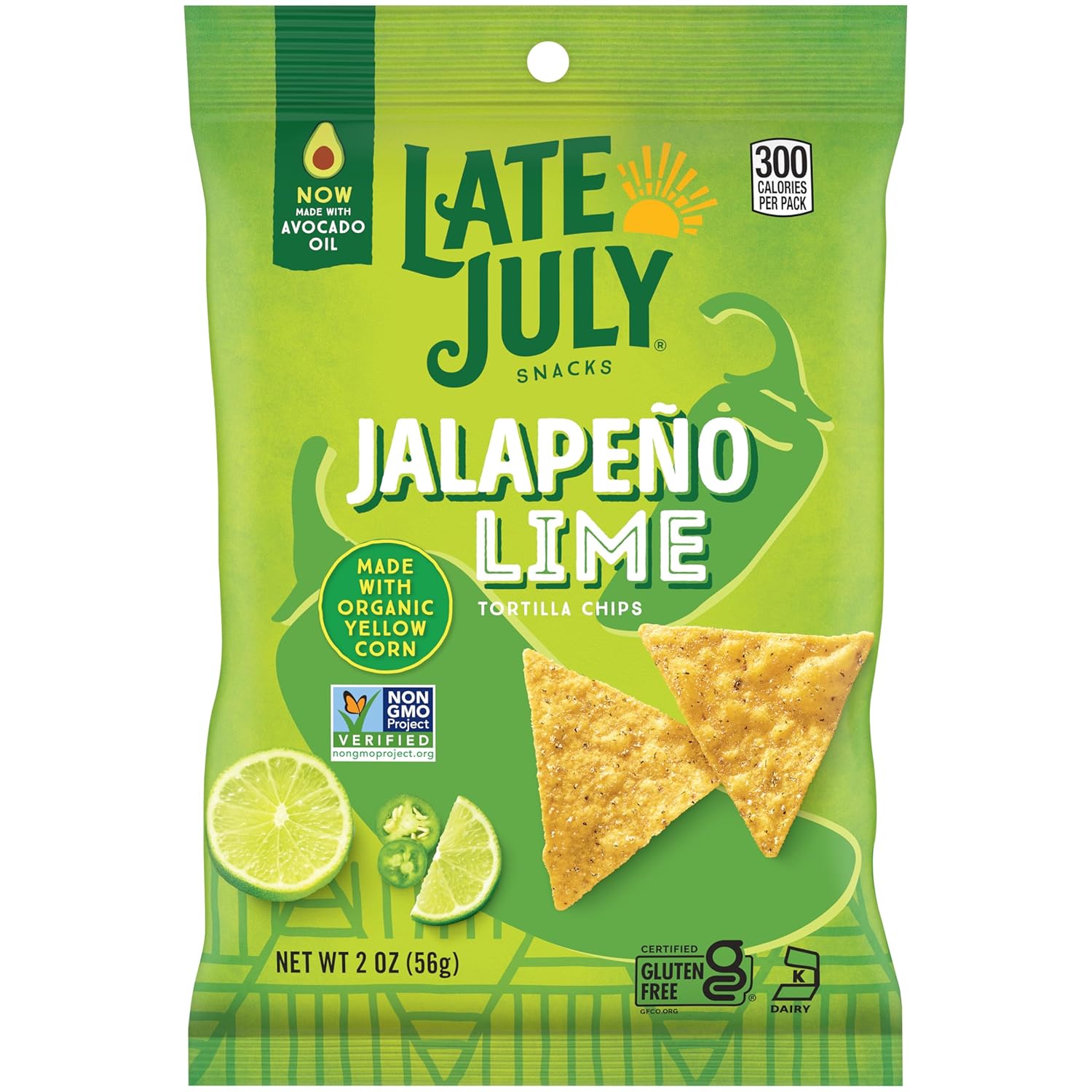 Late July Snacks, Jalapeño Lime Tortilla Chips, 2 Oz Snack Bag (Pack of 24)