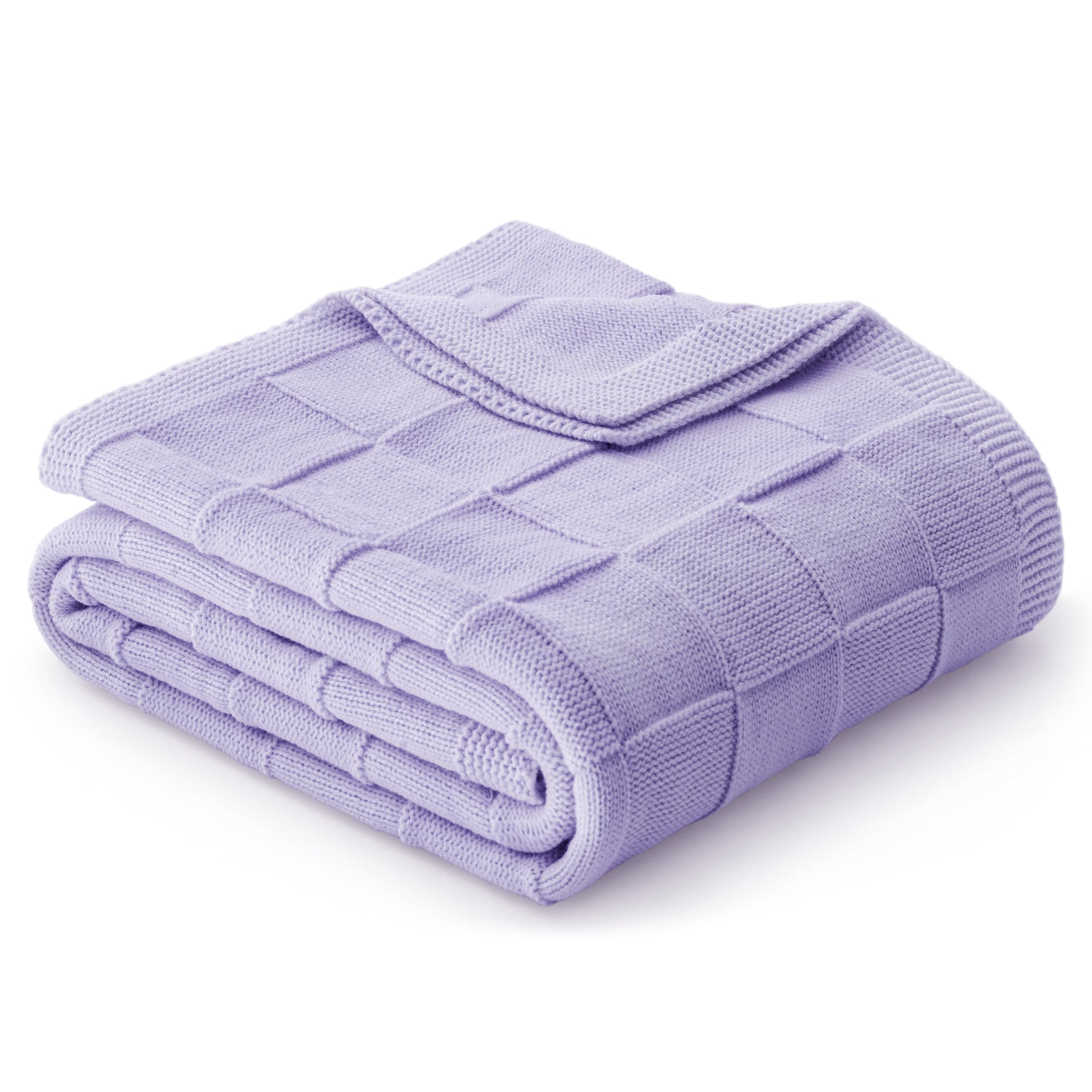 Whale Flotilla Checkered Knit Throw Blanket for Sofa, Light Purple