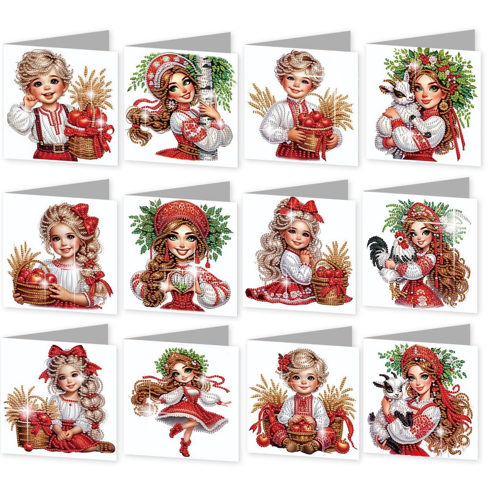 12PCS Diamond Art Christmas Cards DIY Diamond-Painting Greeting Card Set