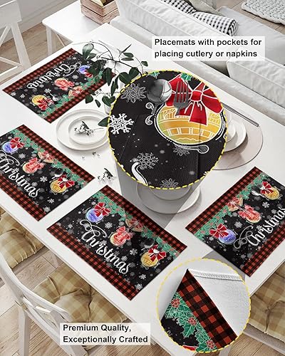 Miniatura 2 de Christmas Table Placemats for Dining Table Set of 6,Cotton Linen Cloth Kitchen Place Mats with Pocket,SquareRectangleRoundOblong Table Mat,Black