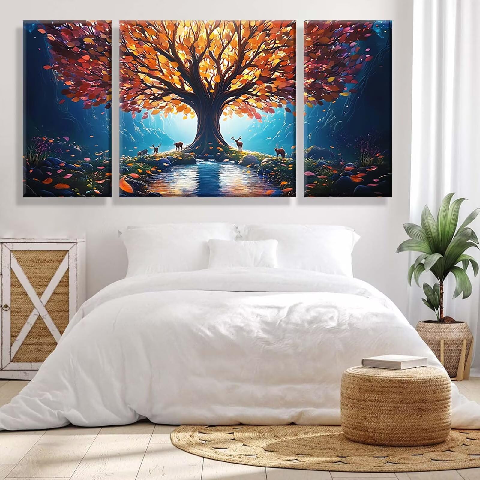 3 Pezzi Dipingere con i Numeri adulti, Paint by Numbers Albero Pianta, Kit Lavoretti Creativi, Kit di Pittura Acrilica Fai-da-Te, con 3- Pennello, Decorazioni Casa 70x140cm (Senza Cornice) y1s-788