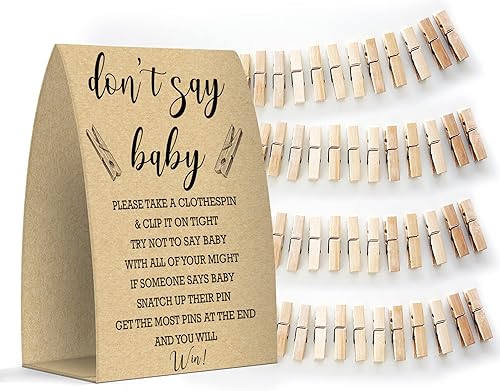 Letrero de papel kraft de Don't Say Baby Shower, decoración de baby shower, baby shower neutro, un letrero de 5 x 7 y 50 mini pinzas para la ropa,