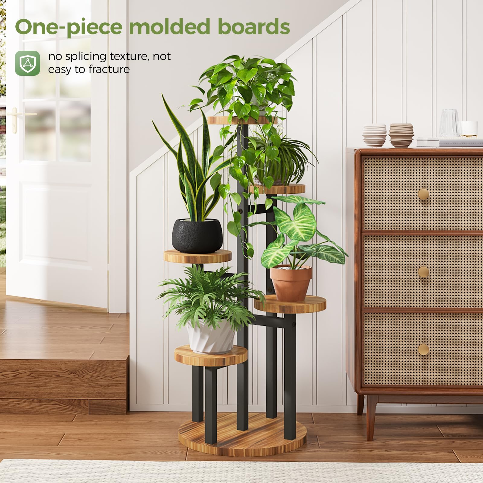 Bamworld 5-poziomowy stojak na rośliny, mały, wielopoziomowy, narożny, metalowy regał na rośliny, na taras, balkon, do ogrodu, salonu, sypialni (okrągły, 5 półek)