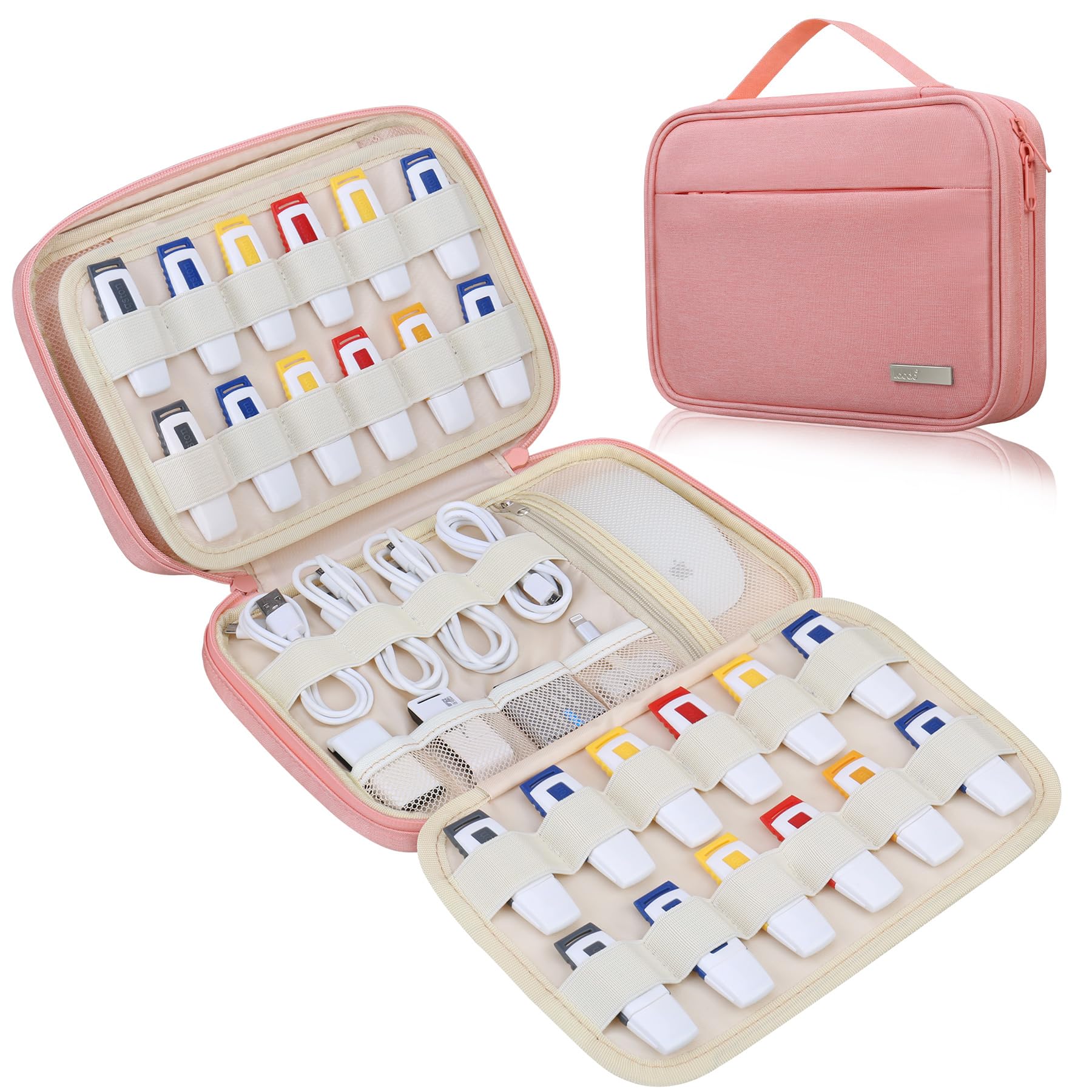 Lacdo USB Flash Drive Case Thumb Drive Holder Case Organizer Portable Electronic Accessories Storage Bag for SanDisk/SamData/Samsung USB Flash Drives Jump Drive Memory Stick, SD Card, Cables, Pink