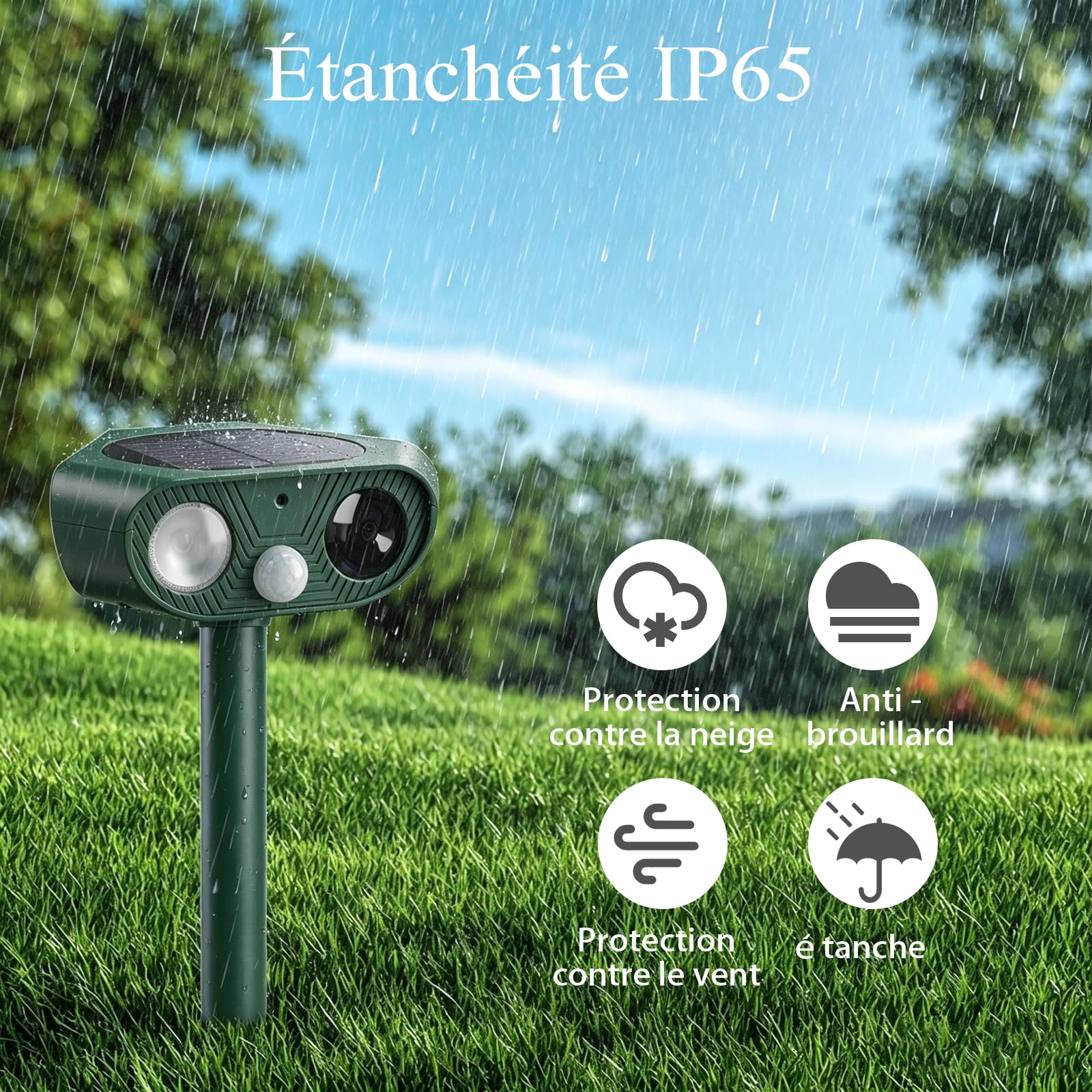 Repulsif Chat Exterieur 360°, Ultrason Chat Trois Côtés Travaillant Simultanément, IP65 Imperméable Répulsif pour Chat avec Flash LED, Détecteur PIR, Anti Chat Chiens Souris Ratons
