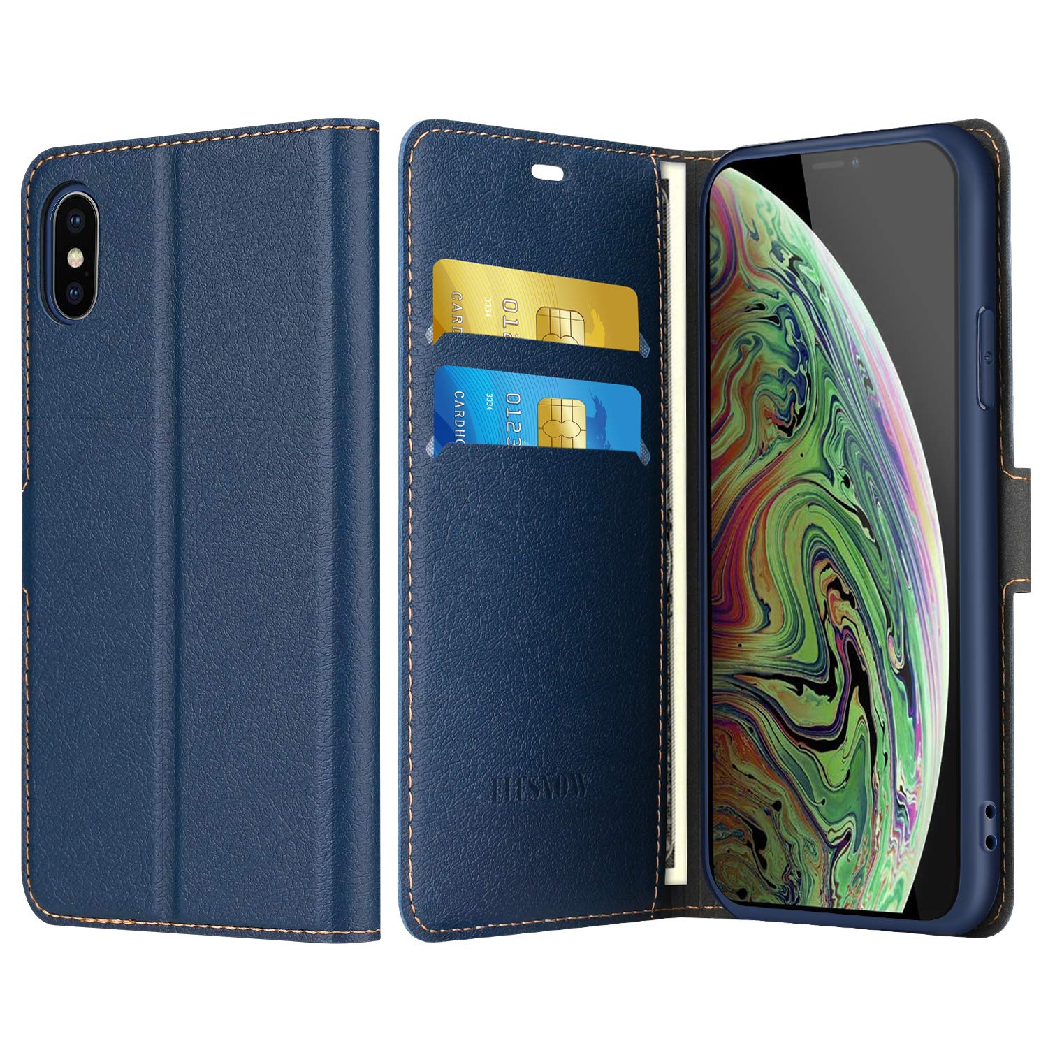 ELESNOW Cover per iPhone XR, Flip Wallet Case Custodia in Pelle PU Premium, Slot per Schede, con Magnetica a Scatto per Apple iPhone XR (Blu