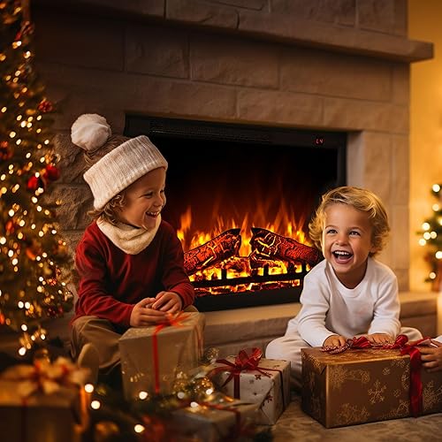 Miniatura 2 de Chimenea eléctrica de 23 pulgadas para soporte de TV, calentador de chimenea empotrado o montado de 1400 W con control remoto y calor, temporizador