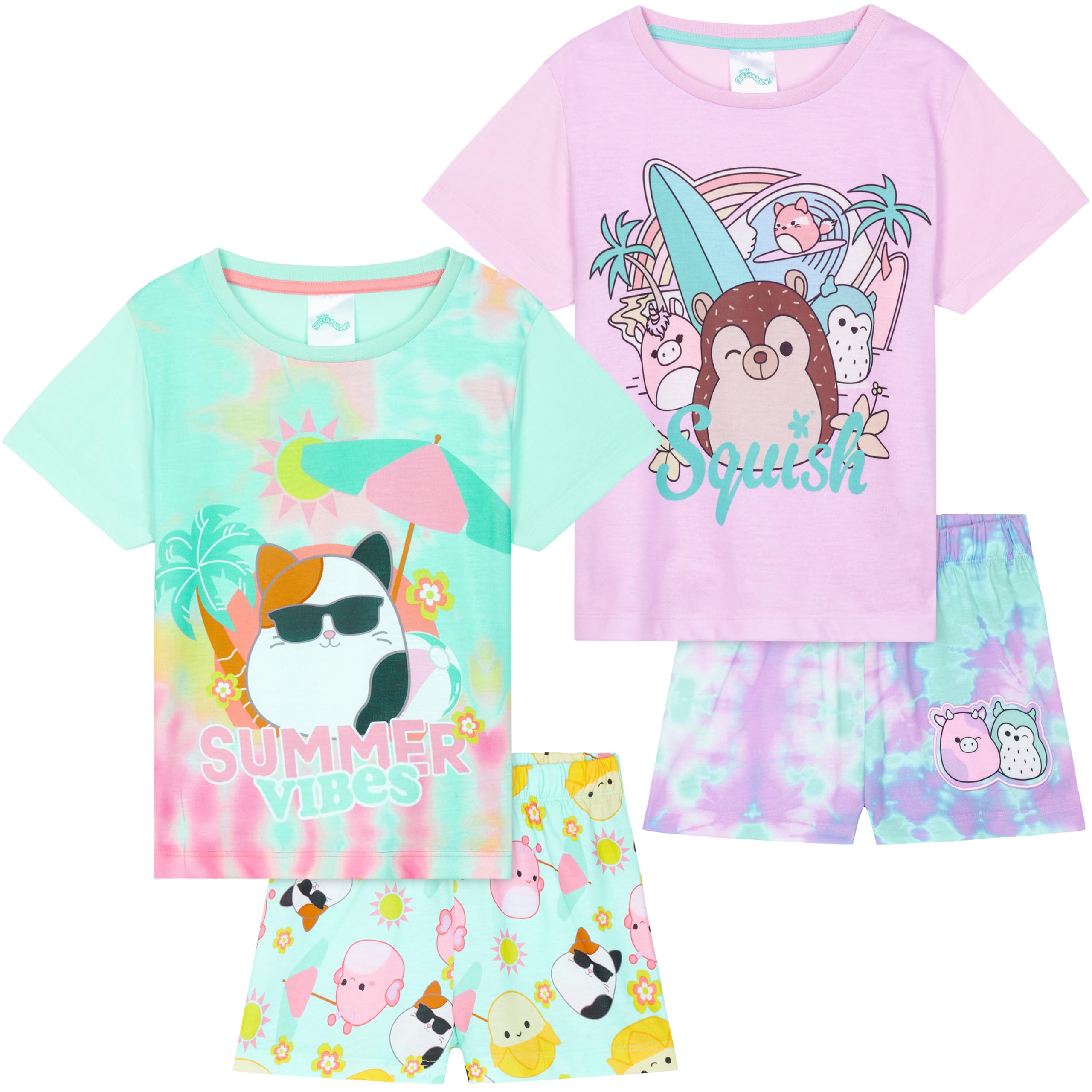 Get Trend Girls Multi Squishmallows Squishmallows Pjs 2 Pack Short Sleeve Pyjamas Set Teens Lounge Sets Tie Dye Soft Sleepwear Gifts For (11-12 Years, 2)