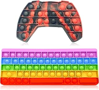 Push Pop It Fidget Toy, Gamed Controller & Keyboard Shape On It, ADHD, Great Popper Learning Materials for Kids, ADD, Stress and Anxiety Relief Autism, Bubble Sensory Toys Red Rainbow