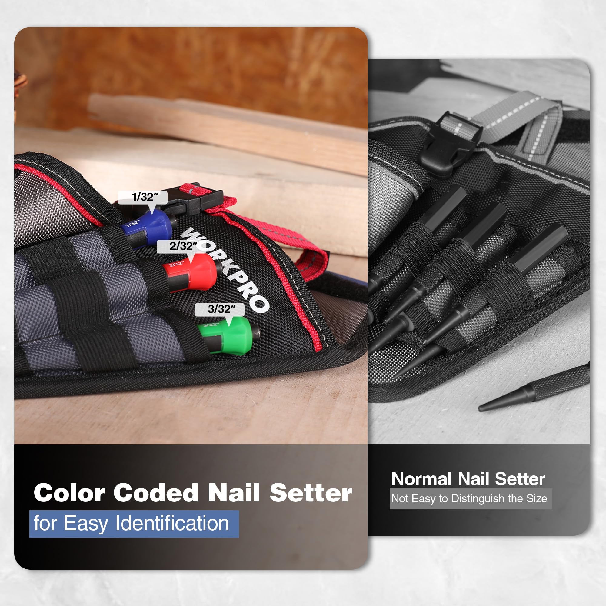 WORKPRO 3-Piece Nail Punch Set Includes 1 32 1 16 3 32 Nail Setter Color Coded Nail Set — view 7