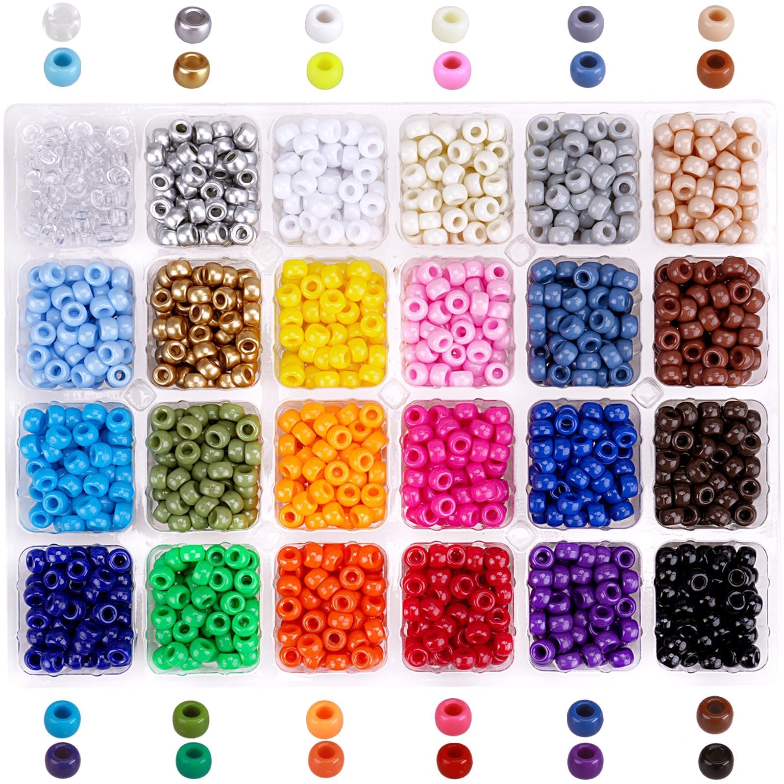 Giant Crayon Bead Box,24 Color Christmas Pony Beads Kandi Beads for DIY Jewelry Making - Approximately 1500pcs(6 x 9 mm)