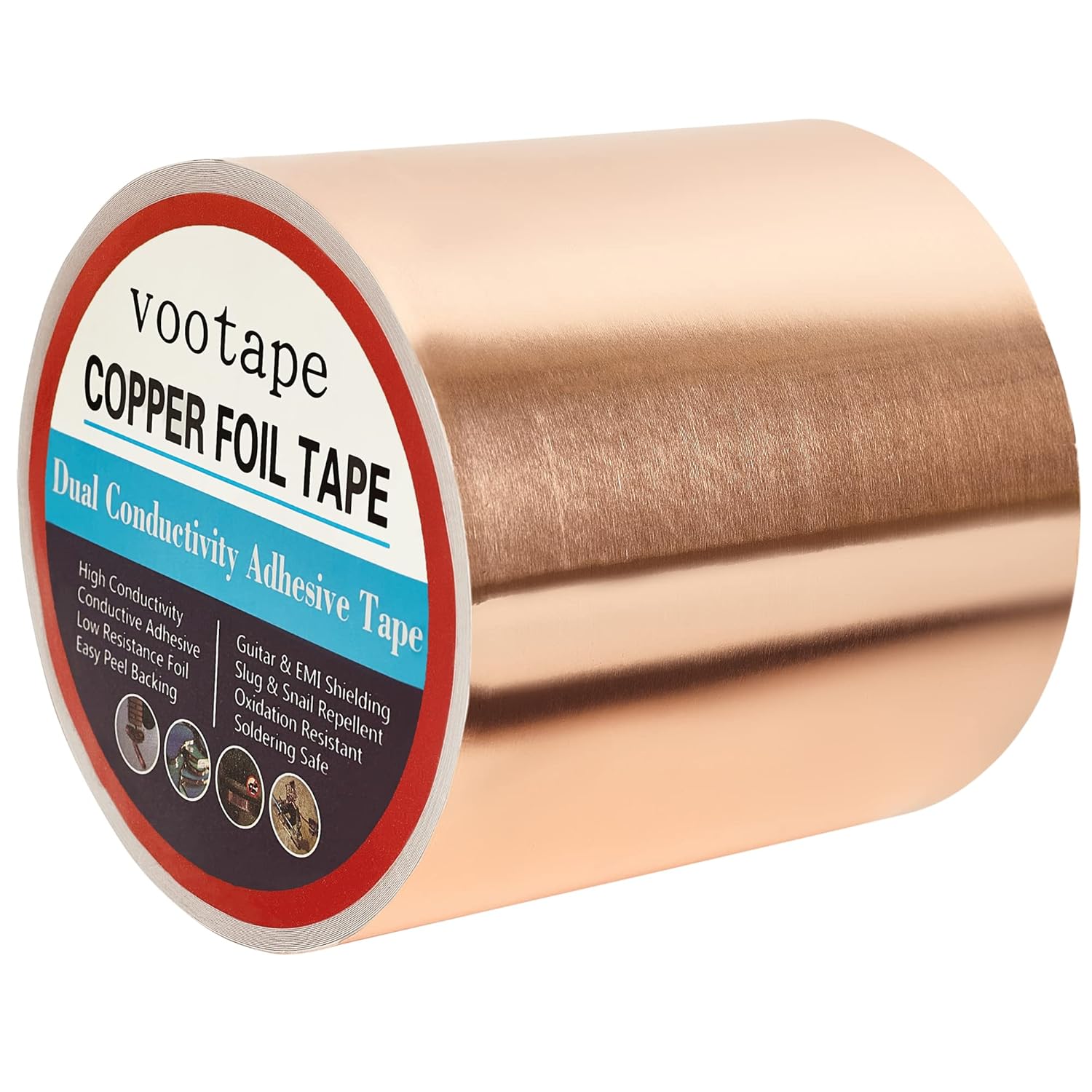 vootape Copper Foil Tape 4" x 33ft Double-Sided Conductive Adhesive - EMI Shielding for Guitars, Electronics, Crafts, Stained Glass