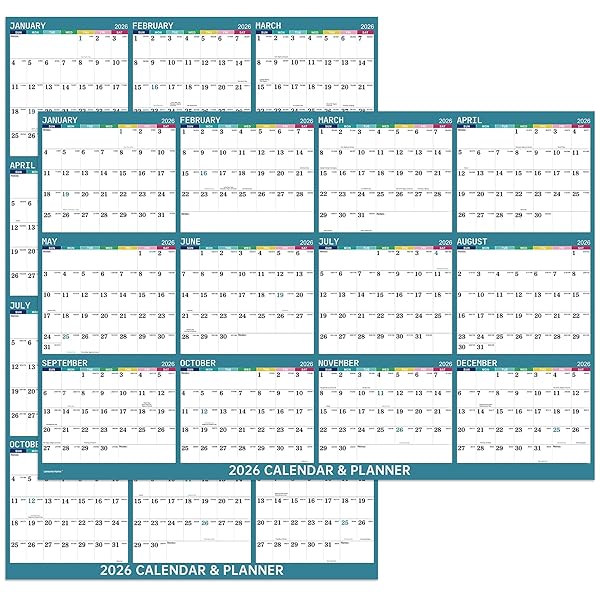 48" x 32" 2026 Dry Erase Calendar for Wall - 2026 Wall Calendar Dry Erase, 2026 Yearly Wall Calendar 12 Month, 2-Side Erasable Calendar, Vertical/Horizontal, Large XL Wet & Dry Erase Laminated - Green
