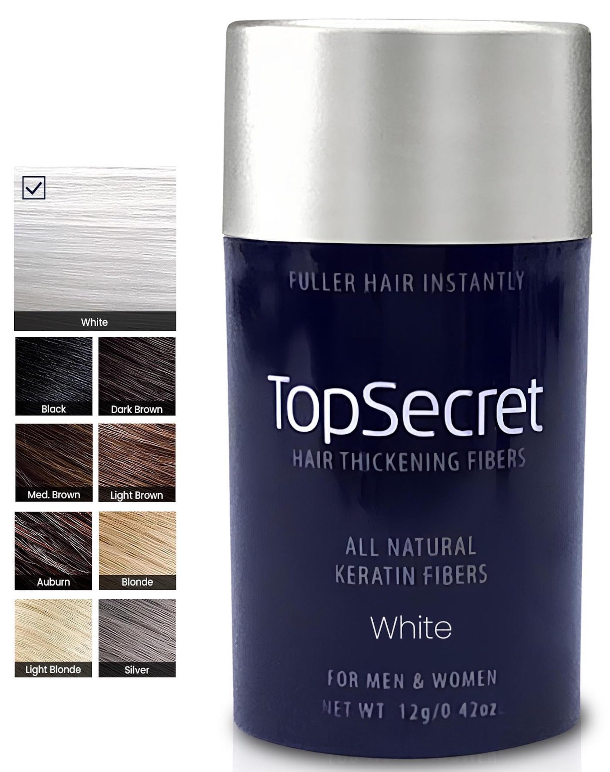 Top Secret Hair Thickening Building Fibers Refills - Undetectable & Natural Hair Filler - for Men & Women - Instantly Fill In Fine Thinning Hair - Weather & Sweat Resistant (White, Regular)