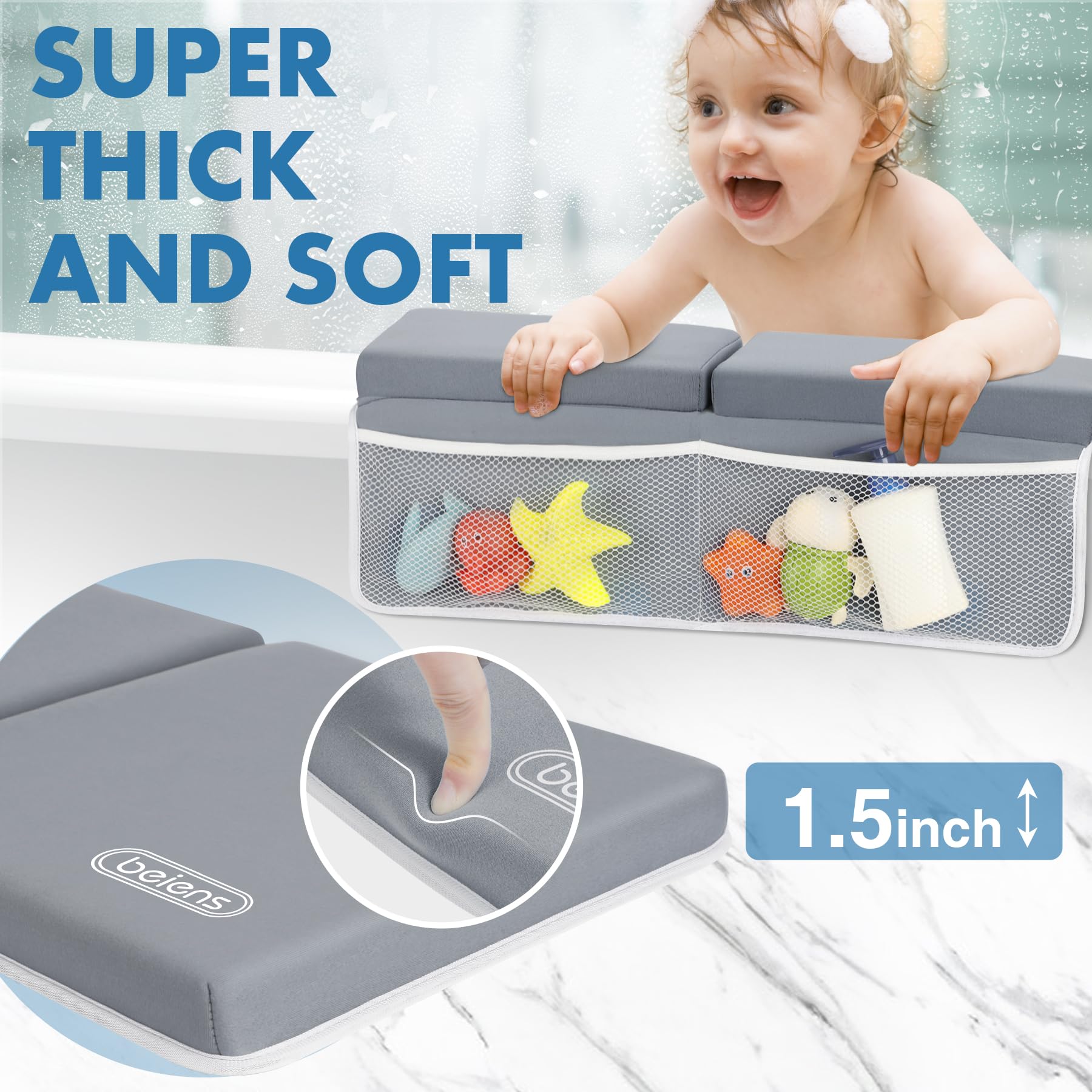 beiens Set di ginocchiere e poggiagomiti da bagno, comodi e spessi 3,8 cm, ad asciugatura rapida, per il bagnetto del bambino, antiscivolo, per ginocchia e braccia, tappetino per vasca da bagno con
