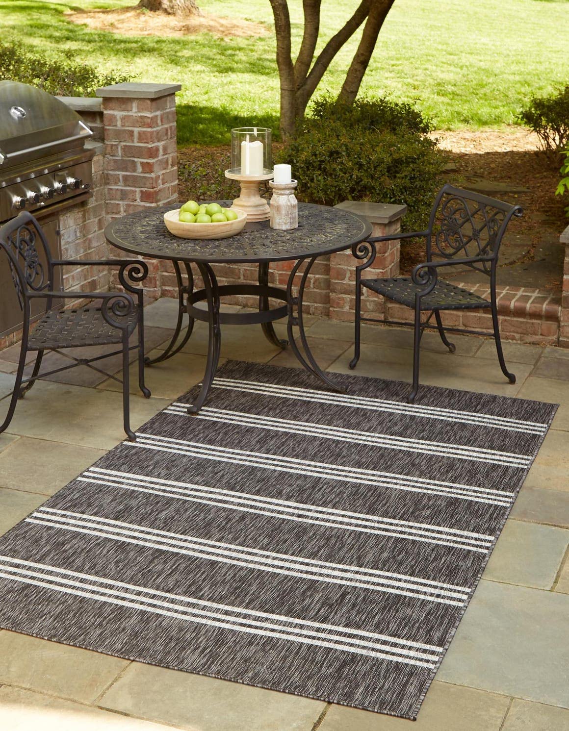 Unique Loom Outdoor Collection Area Rug - Anguilla (10' x 14' 1" Rectangle, Charcoal/ Ivory)