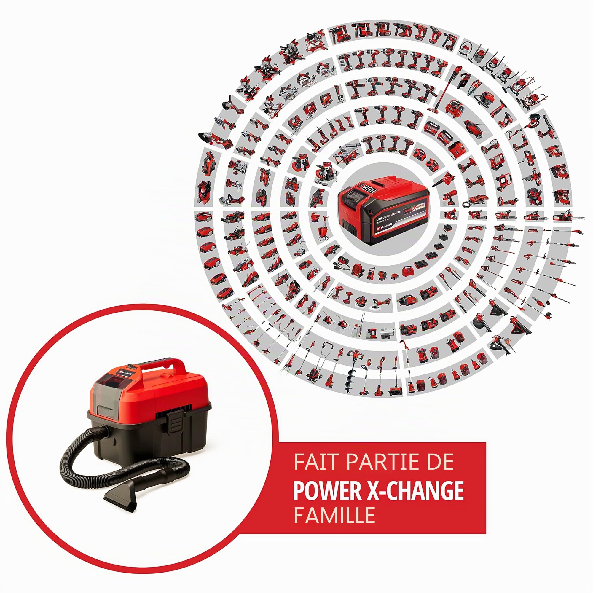 Einhell Aspirateur eaux et poussières sans Fil Te-VC 18/10 Li-Solo Power X-Change (18 V, cuve 10 litres, Tuyau 2 m, buse rainures/Brosse + buse Universelle/Tissus d’ameublement, sans Batterie)