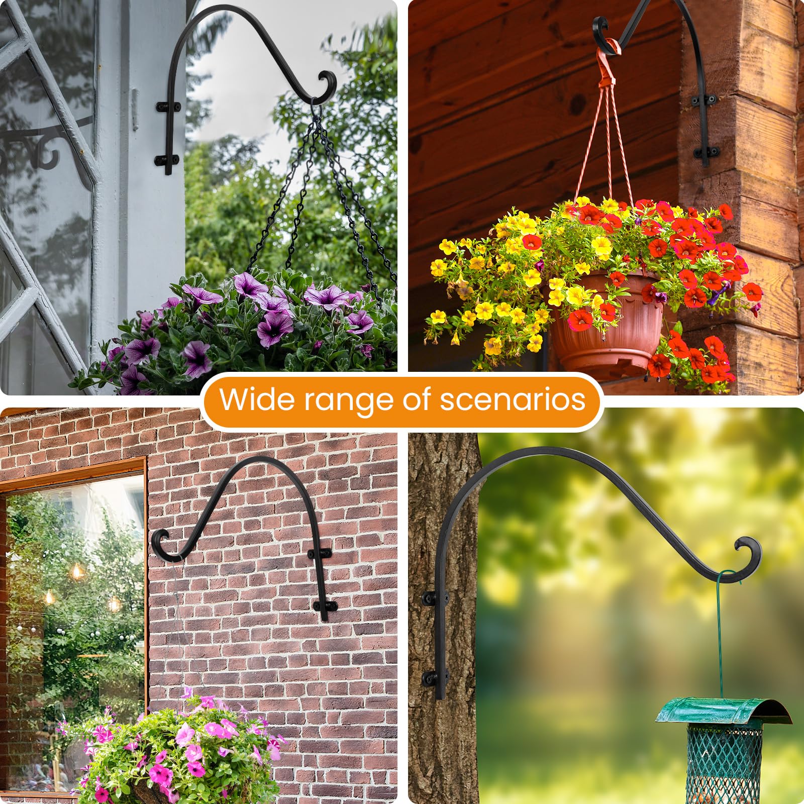 Lot de 4 supports de suspension robustes de 40,6 cm, parfaits pour une utilisation en intérieur et en extérieur, supports de suspension noirs pour plantes, fleurs, paniers, jardinières,