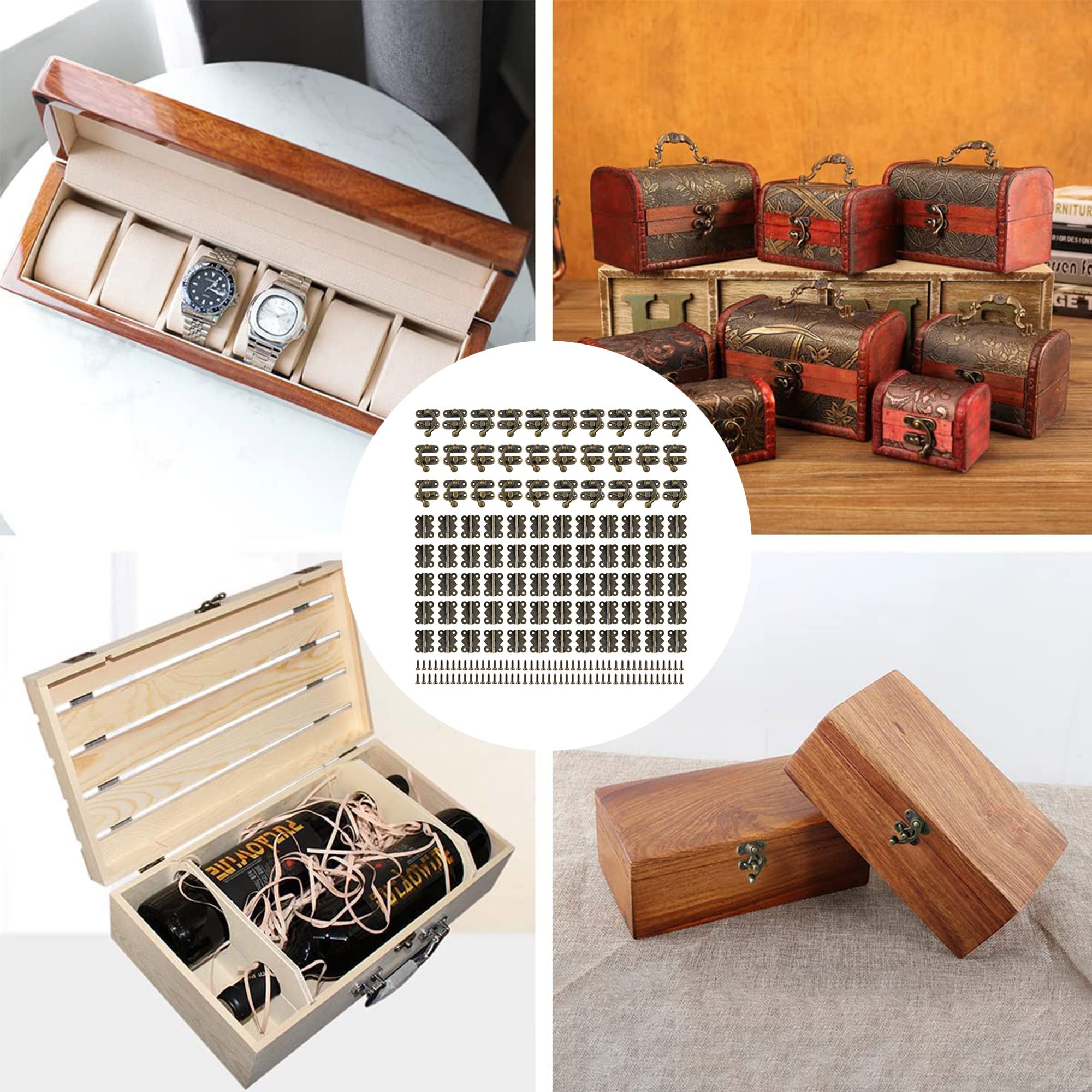 90 Pcs,Gancio A Scatto Hasp,Hasp Antico Legno,Antico Hasp Gancio Chiusura,Fibbia Per Scatola Antica,Serratura Vintage Sinistra/Destra,Cerniere A Farfalla Antiche,Per Scatole Di Legno