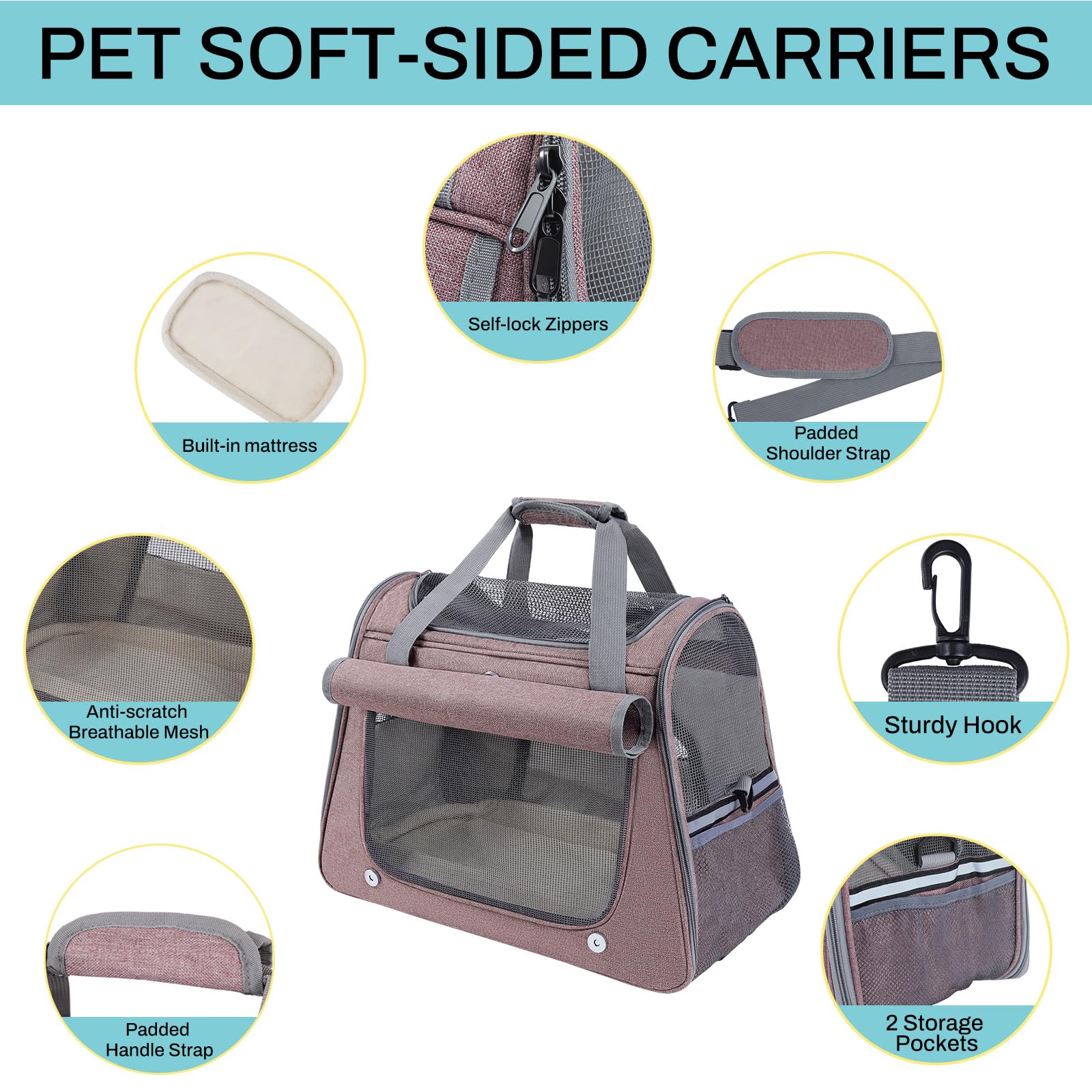 YooxArmor Transporttasche für Katzen & Kleinhunde,Katzentransportbox Hundetransportbox Faltbare für Reise & Auto,45 x 25 x 34 cm,Tragbar Hundebox Katze Tragetasche bis 9kg