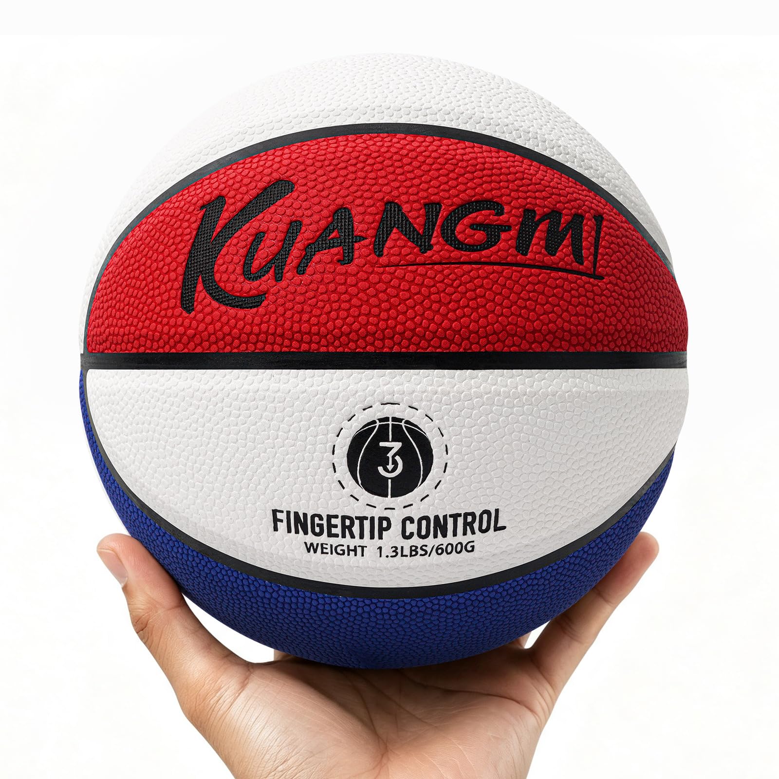 Kuangmi Size 3 Weighted Heavy Training Basketball, Improving Handling Dribbling Passing Rebounding Skill(1.3 LBS, Red-White-Blue)
