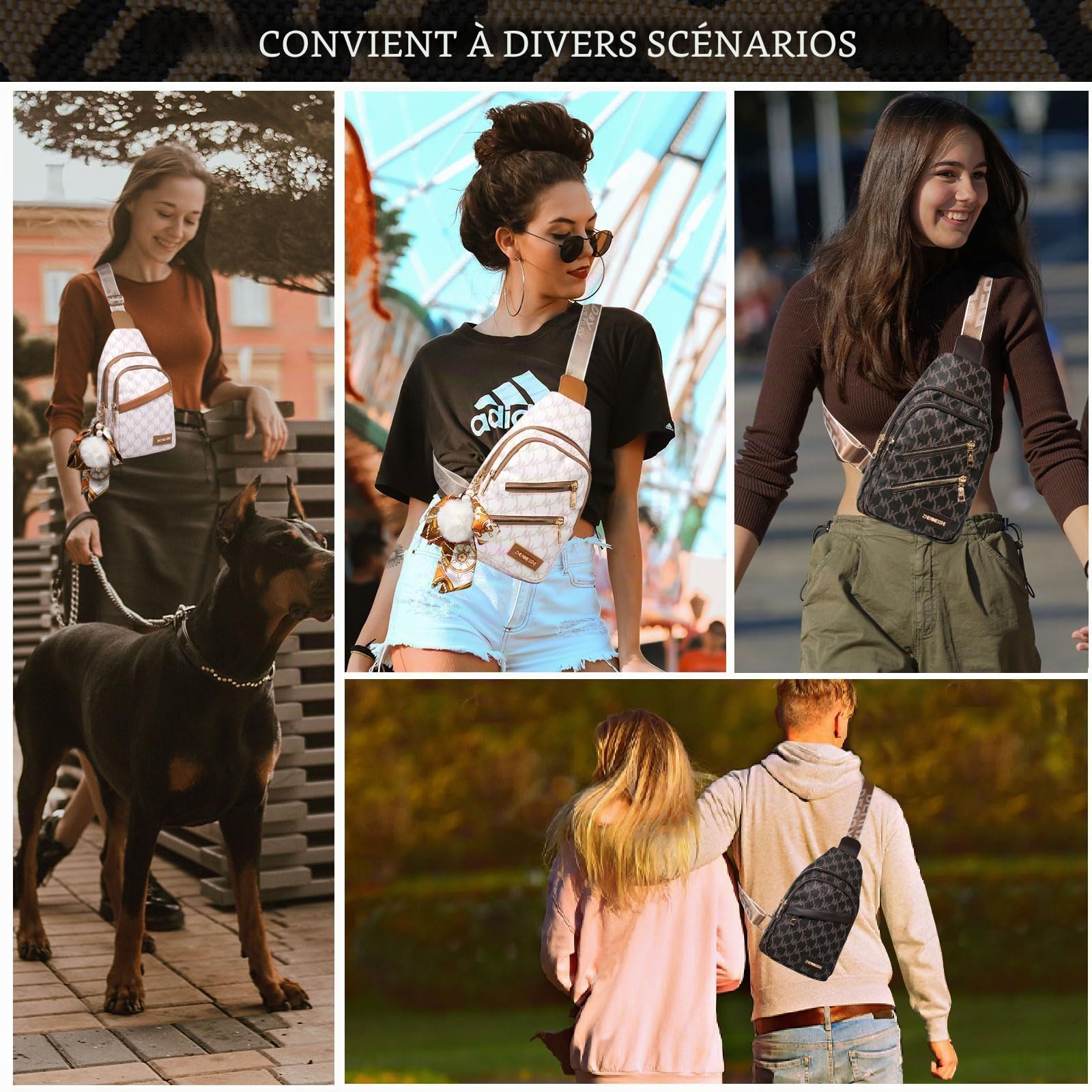 Long Keeper Sac de Poitrine Cuir Femme Homme, Petit Sacs à Dos Porté Travers Sling Bag Imperméable Sacoche Femme Bandoulière Épaule pour Voyage Vélo Randonnée