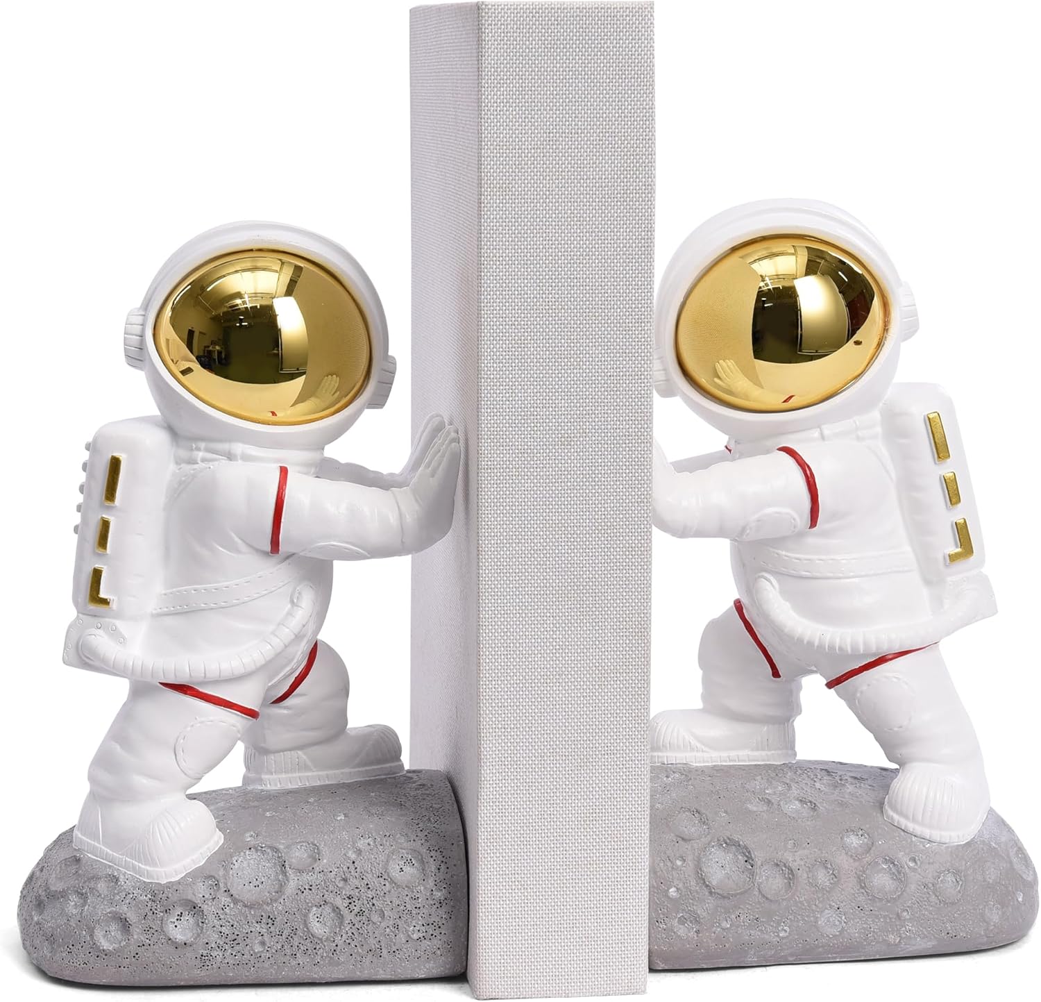 Space Decor Bookends, Resin Astronaut Bookshelf Ends for Kids Rooms Gold Book Ends for Heavy Books Fun Heavy Duty Book End Holder Astronaut Figurine Statue for Office Home Room(D-Gold)