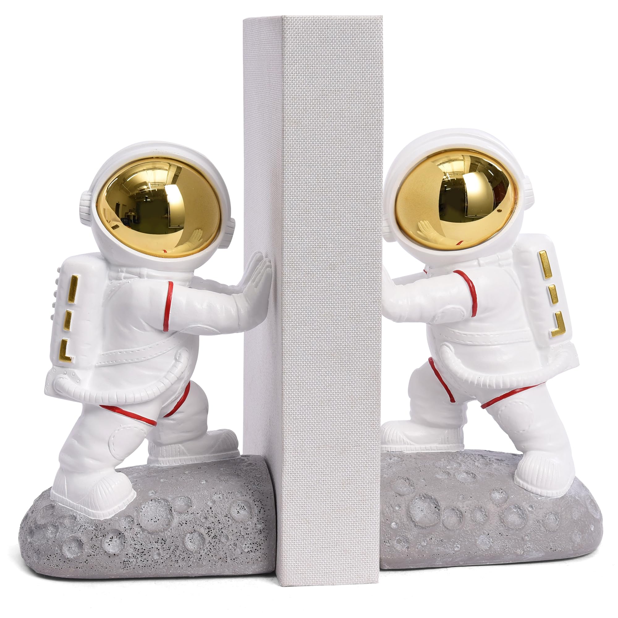 Sujetalibros Decorativos, sujetalibros de Resina de Astronauta para niños, 1 par de sujetalibros Antideslizantes con temática Espacial, Blanco Creativo para decoración de Oficina y hogar