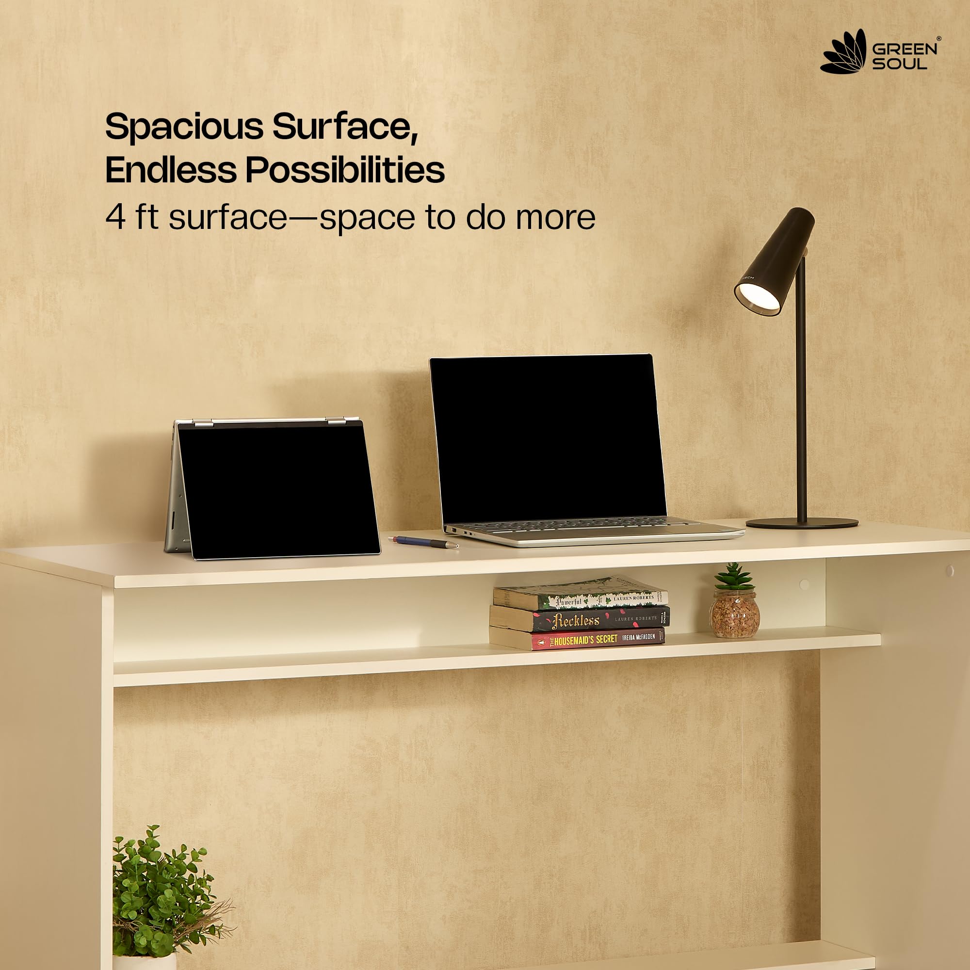 Green Soul Seine Study Table for Home, 4ft Wide, Compact Design