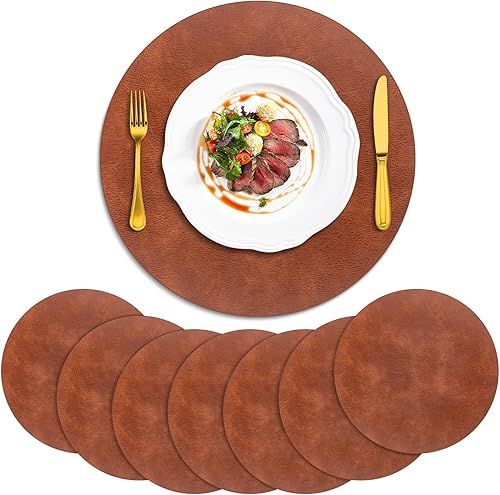 Miniatura 16 de ADRIMER Manteles individuales redondos resistentes al calor, juego de 8 manteles individuales lavables, impermeables, manteles individuales de piel