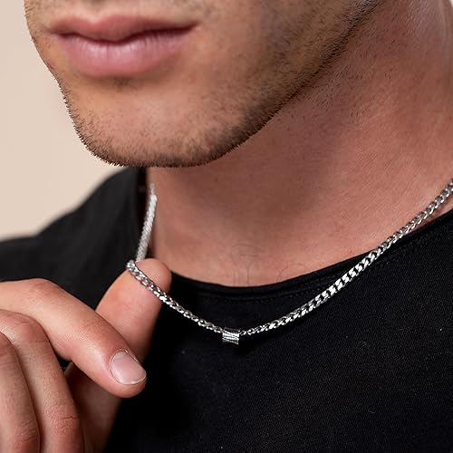 Miniatura 5 de Galis Classic Chains For Men - Cuban Link Chain for Men with Small Bead Pendant, Diamond-Cut Stainless Steel and Waterproof Silver Plated Men's