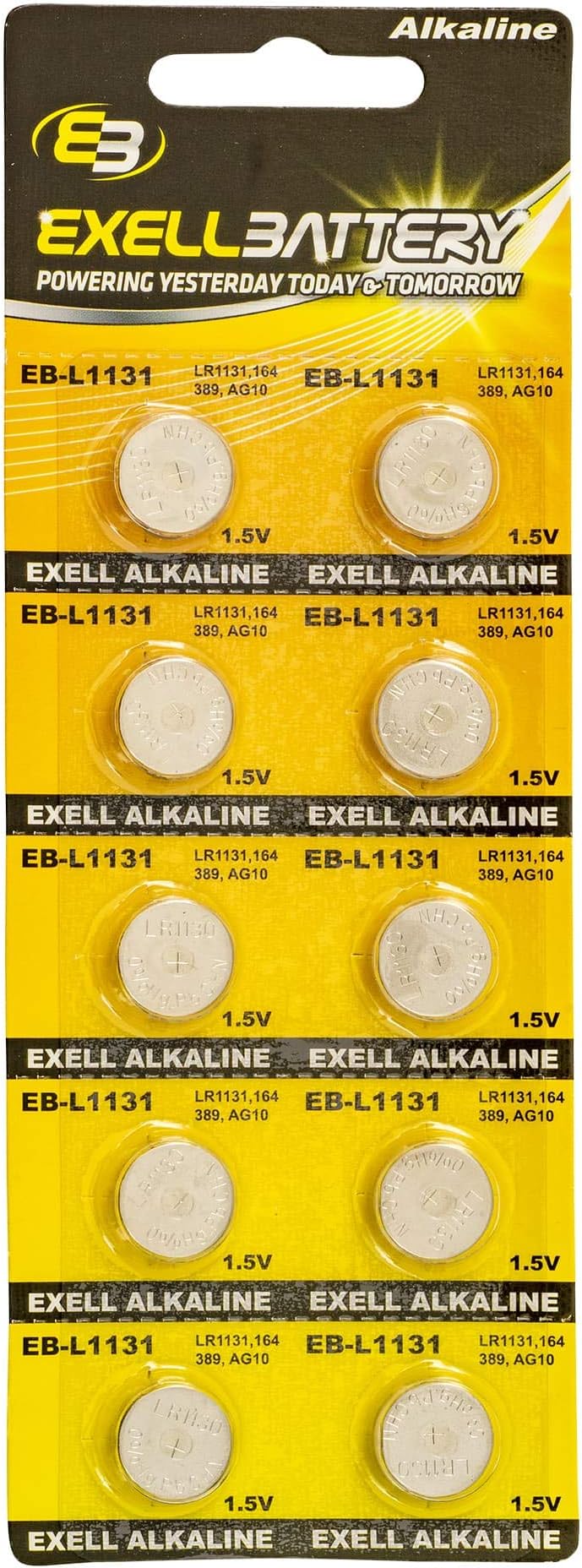 10pk Exell EB-L1131 Alkaline 1.5V Watch Battery Replaces AG10 389 LR54 Casio Calculator Game Watch CA-85 CA-851 CA-86 CA-90 CA-901, 7302 7302A 7312 7312A 8900 8900A