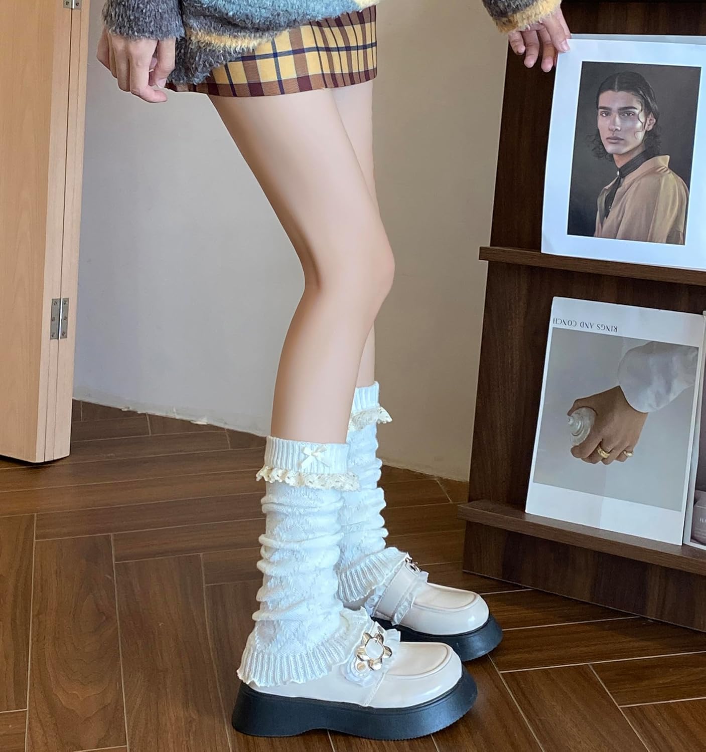 SherryDC Girl's Cute Y2K Leg Warmers Knit Lolita Kawaii Lace Trim Knee High Leg Sleeve Socks Women
