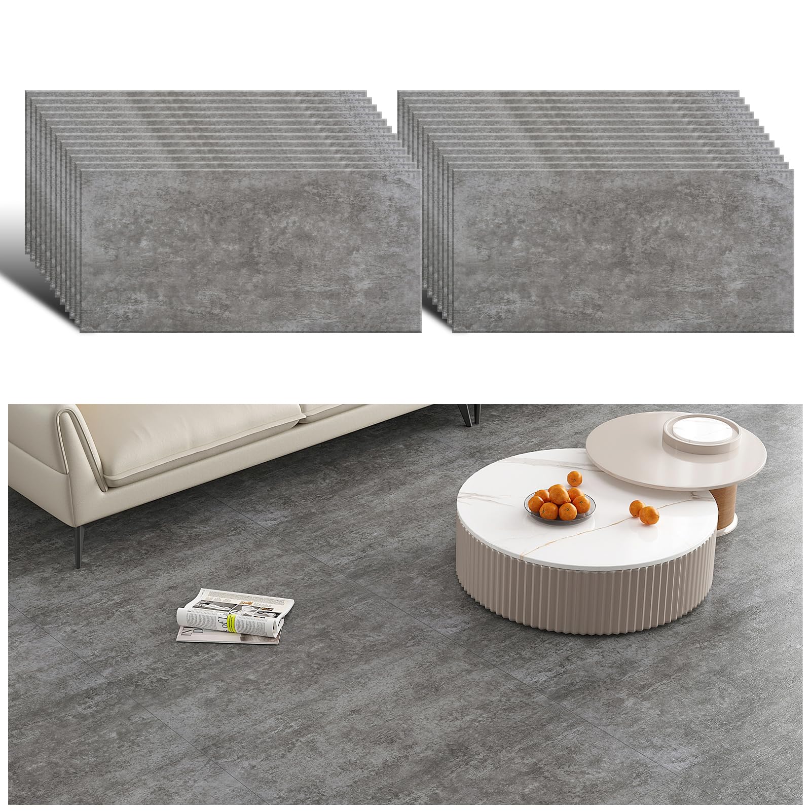VEELIKE Suelo Vinilo Autoadhesivo Gris Vintage Vinilo Suelo Cocina Adhesivos Pegatinas de Baldosas Suelo Vinilico Cemento Papel Adhesivo para Azulejos Baño Habitación Salon 1,5mm 60cm×30cm 24 Piezas