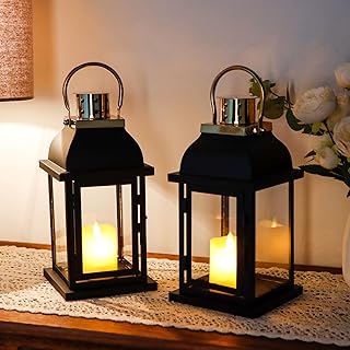 Set of 2 Decorative Candle Lantern 10'' High Black Hanging Candle Holder...