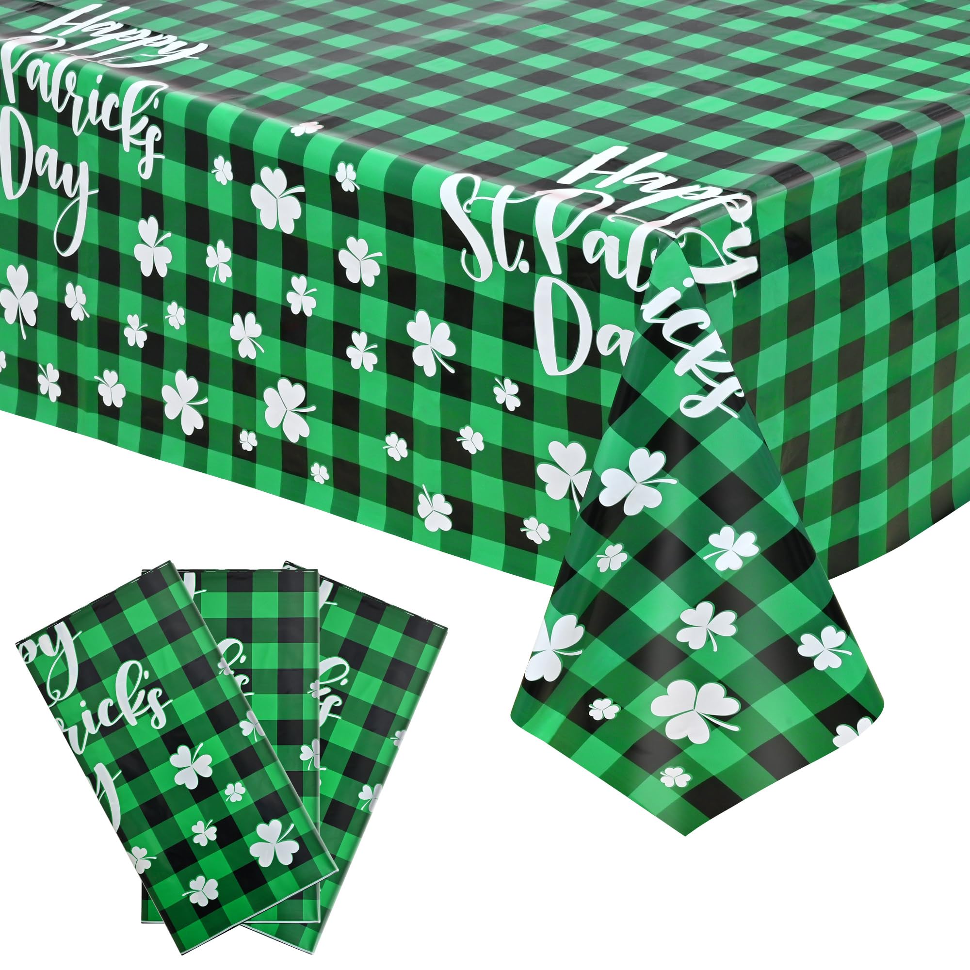 Lot De 2 Nappes Rectangulaires Saint-Patrick - 137x274cm | Motif Trèfle Vert, Imperméable En PEVA | Pour Fête - 5