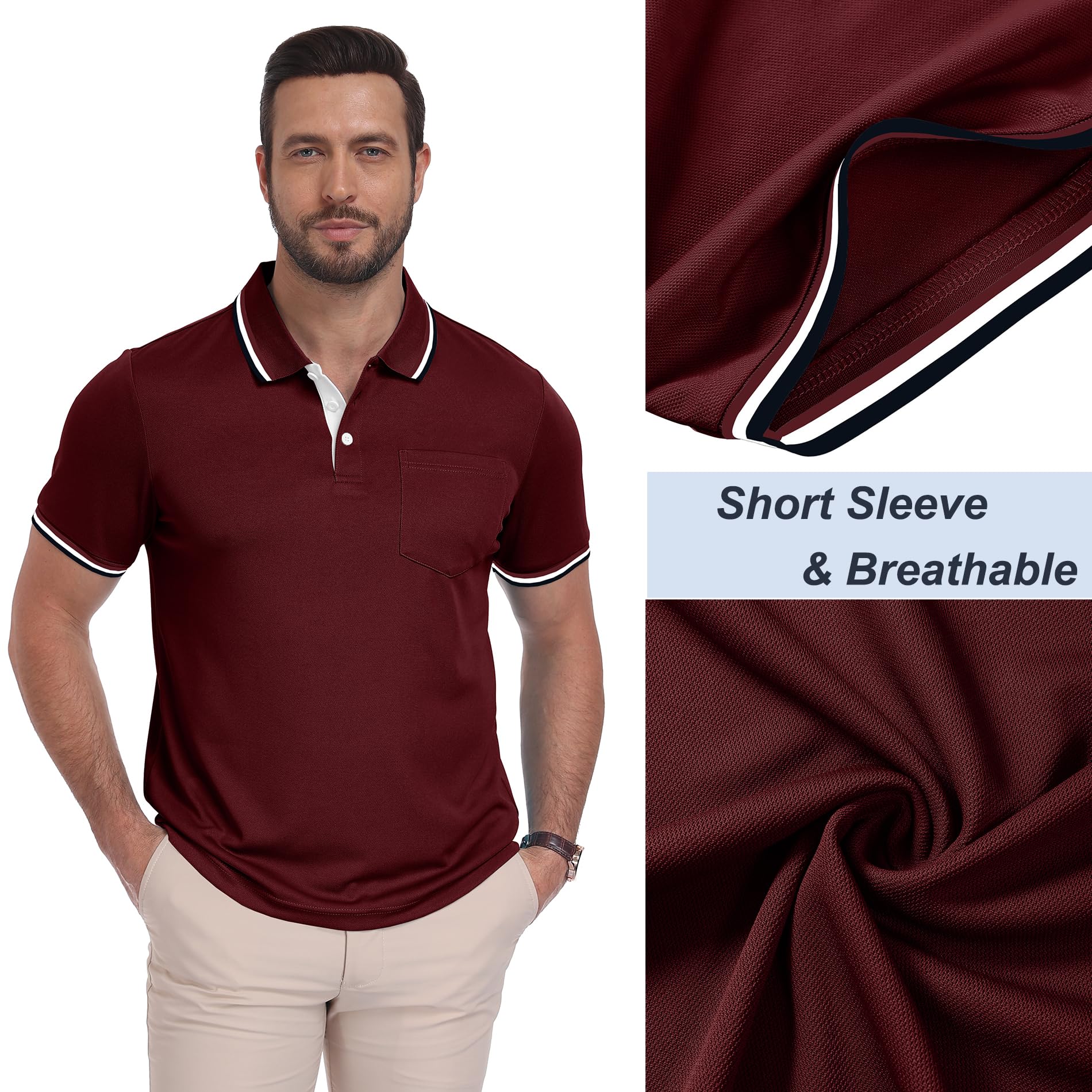 ZITY Polo para Hombre Paquete de 5 Polo Manga Corta Camiseta Golf Trabajo Transpirable Camiseta Informal con Bolsillo Verano 5 Pack T Shirt para Vacaciones - 5
