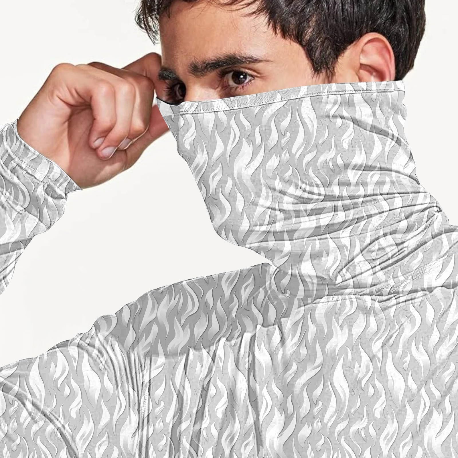 Herren UV-Schutz Hoodie Kapuzenpullover UPF 50+ Langarm Shirt mit Daumenloch Schnelltrocknend Funktionsshirt Angelhemd mit Maske Atmungsaktives Rash Guard