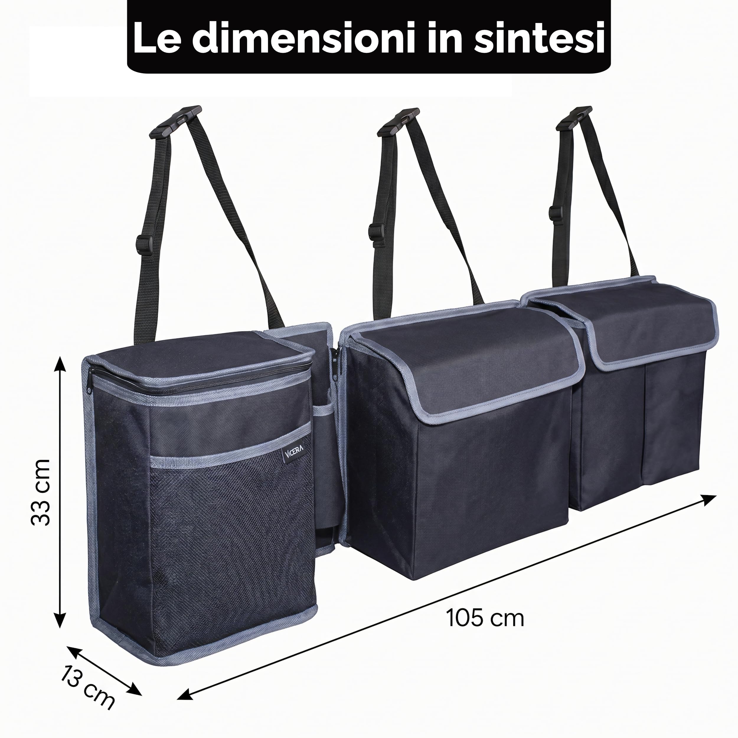 Vicera Organizer per bagagliaio con velcro – Grande tasca per bagagliaio Auto Organizer per SUV, station wagon, autobus, furgoni, auto grandi con moduli divisibili - Organizer per bagagliaio auto con