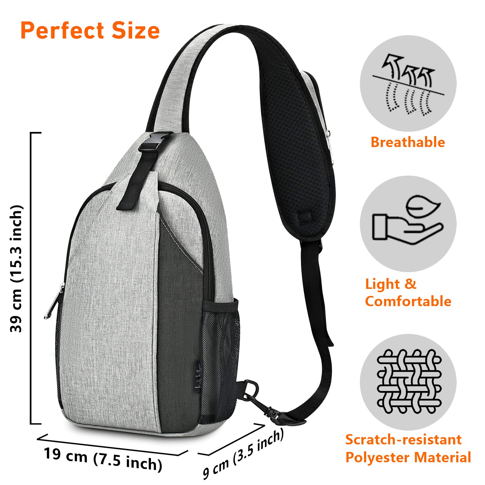 Nicole Miller Sling Bag Lightweight Crossbody Shoulder Backpack with Mesh Side Pockets Travel Hiking Chest Bag Daypack