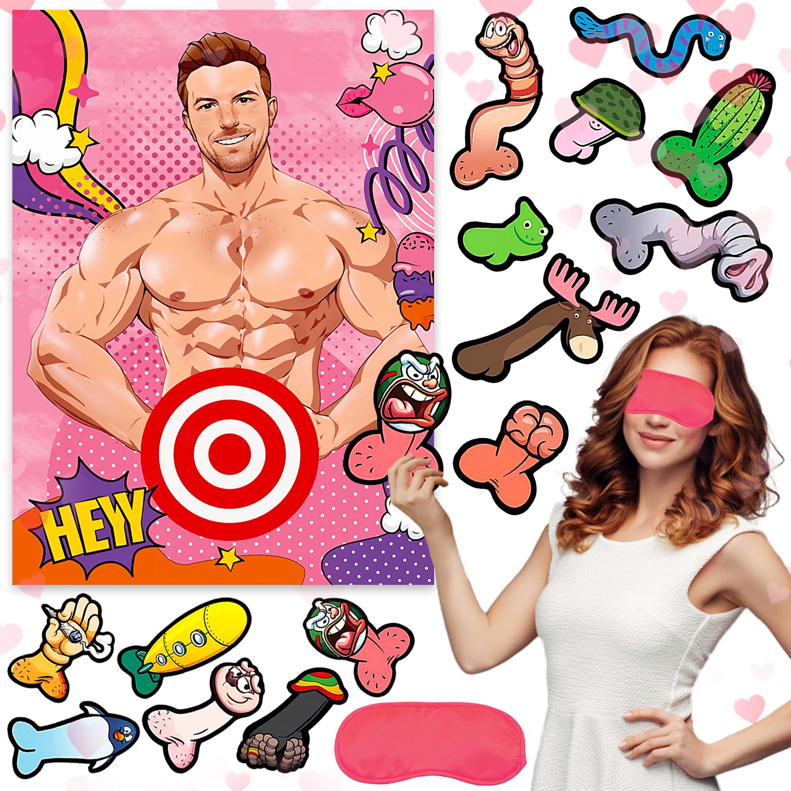 Hen Party Games for Adults, Hen Do Games Girls Night Hunk Poster for Beach Swimming Pool, 14PCS Players Hen Do Accessories Bachelorette Party Favor for Bridal Shower Decoration