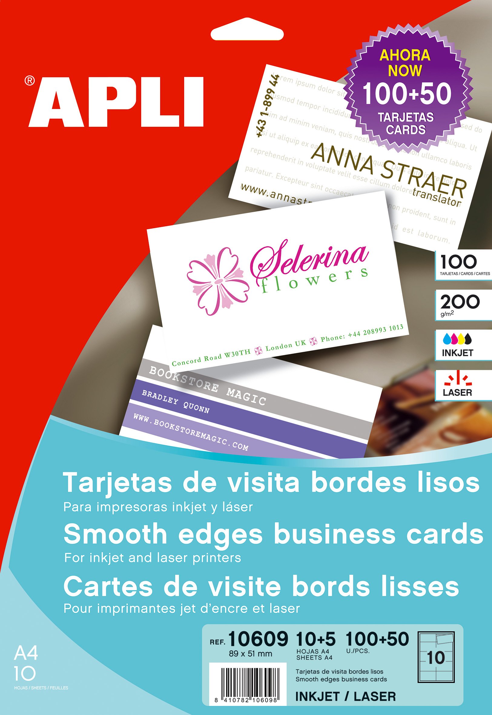 Apli Paper 10609 Tarjeta de Visita Blanca Bordes Lisos 15 H