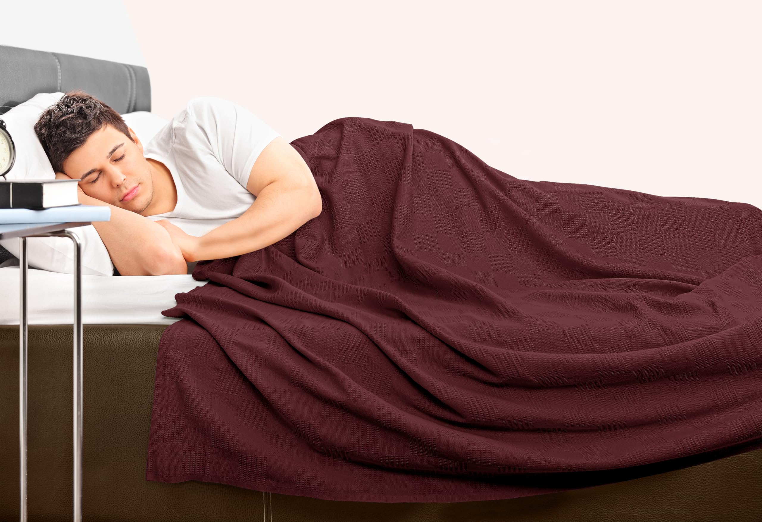 Utopia Bedding 100% bawełniany koc (rozmiar queen size, 228 x 228 cm), 350 g/m², lekki koc termiczny, miękki, oddychający, na wszystkie pory roku, bordowy