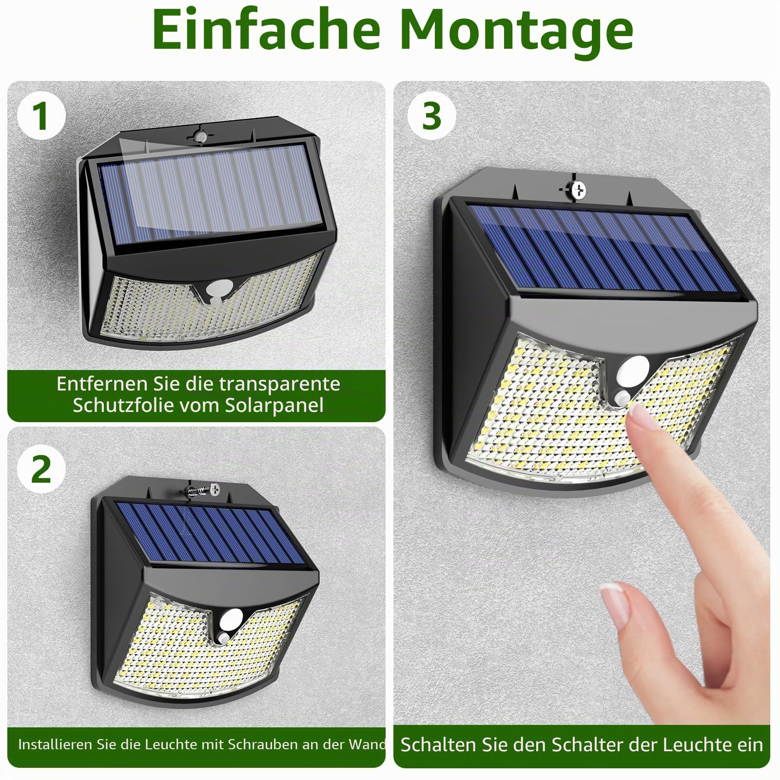 Solarlampen für Außen mit Bewegungsmelder [8 Stück], 3 Modi Solar Wandleuchte Aussen IP65 Wasserdichte LED Solarleuchte für Garten, Hof, Garage, Haustüren (Kaltweiß)
