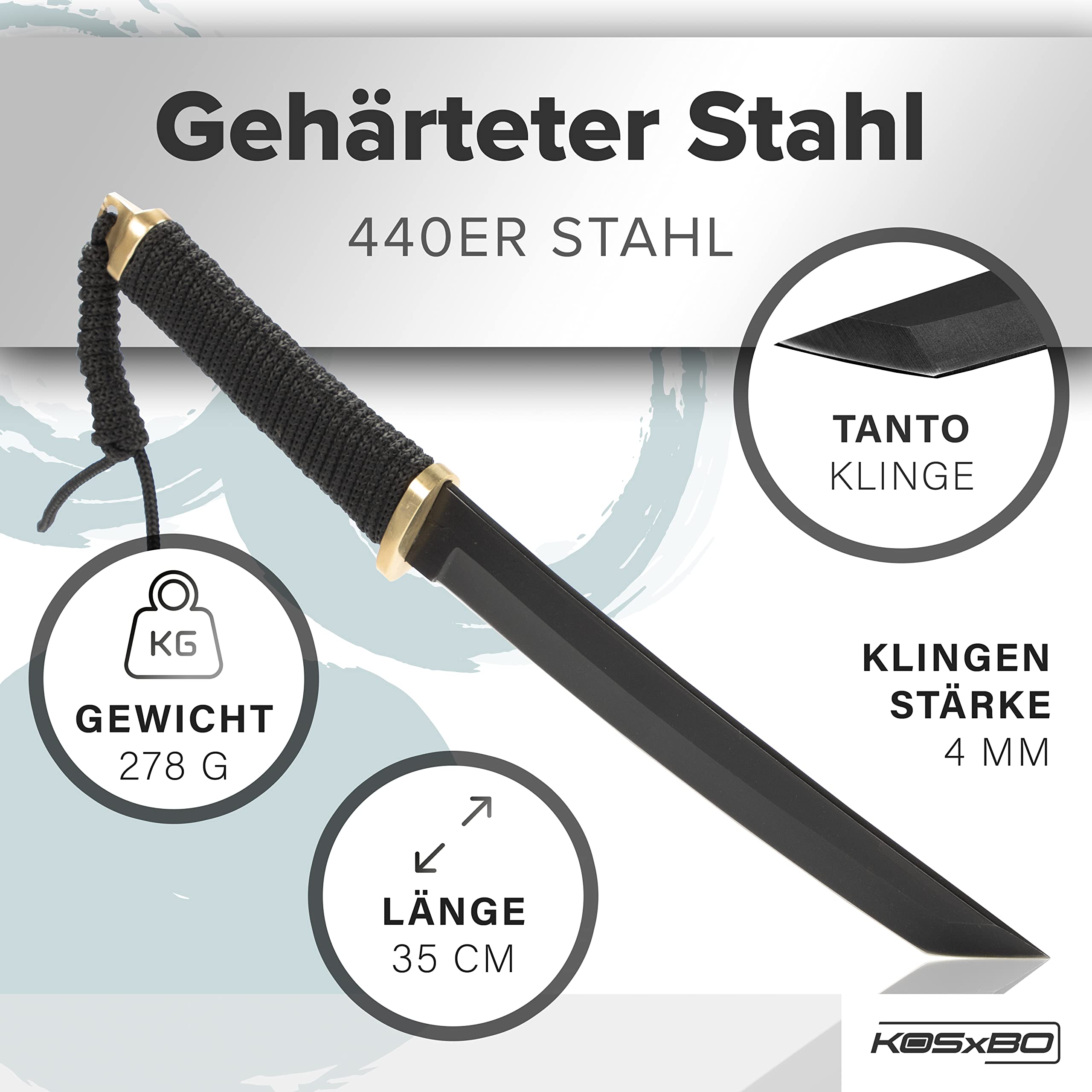 Tanto Messer SCHWARZER Samurai Edition - 35cm kleines Ninja Schwert mit Edelstahlklinge Katana Samuraischwert mit Messerscheide