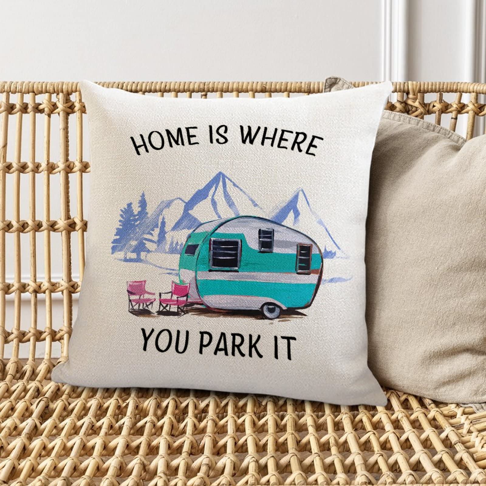 Federa Cuscino Quadrato Mancheng-zi 45x45 Cm Con Scritta 'Home Is Where We Park' Per Camper E Campeggio - 2