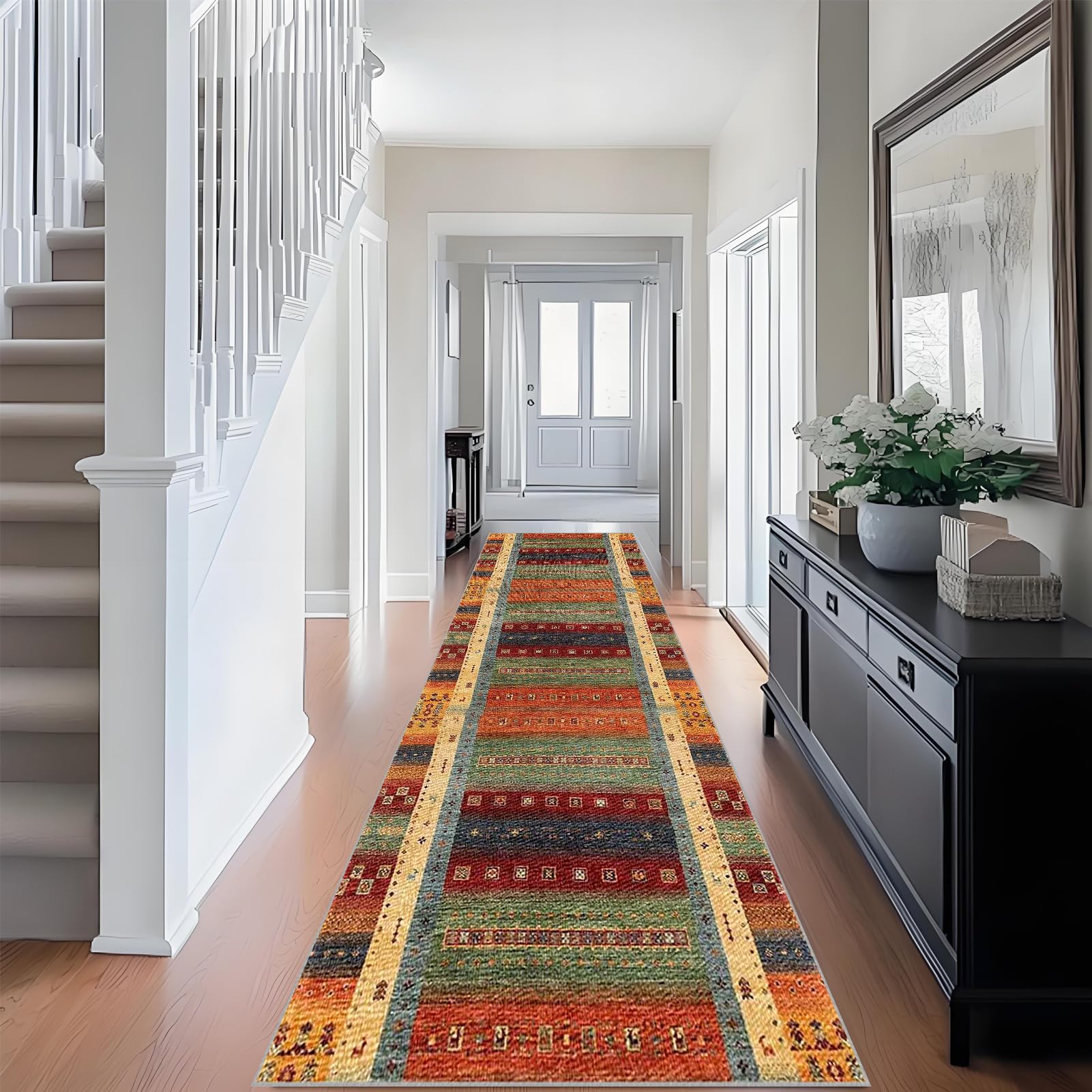 Qemgrste K1152 Carpet Runners Non Slip Hallway Runner Rug Kitchen Runner Rug Carpet Runners For Hallways Machine Washable Low Pile Runner Rugs Narrow Rugs Area Rug Runner Rug For Hallway 50 X 160 Cm
