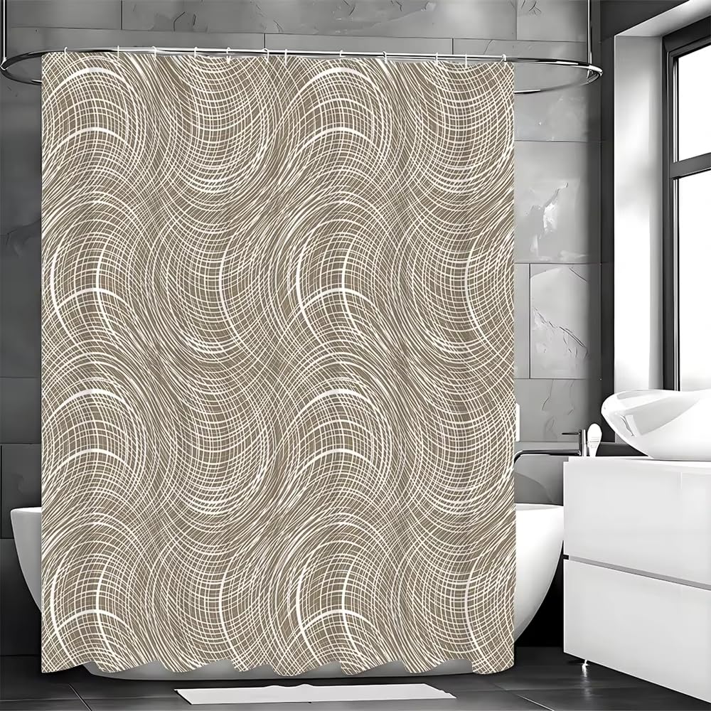 Brązowa zasłona prysznicowa w stylu retro z haczykami (210 x 225 cm, kwiatowy)