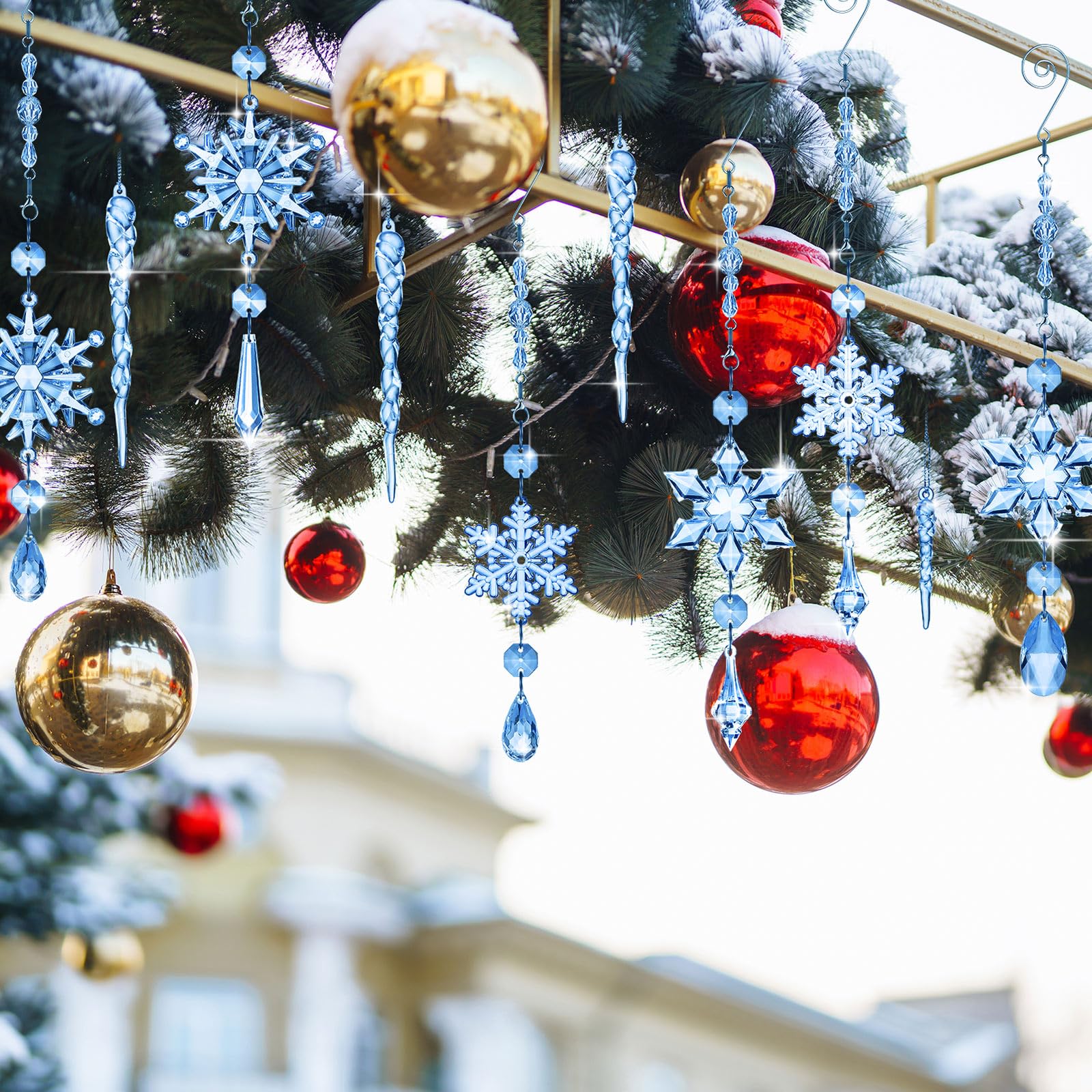 Giegxin Lot de 32 décorations de Noël en cristal à suspendre en acrylique avec crochets pour sapin de Noël (bleu foncé)