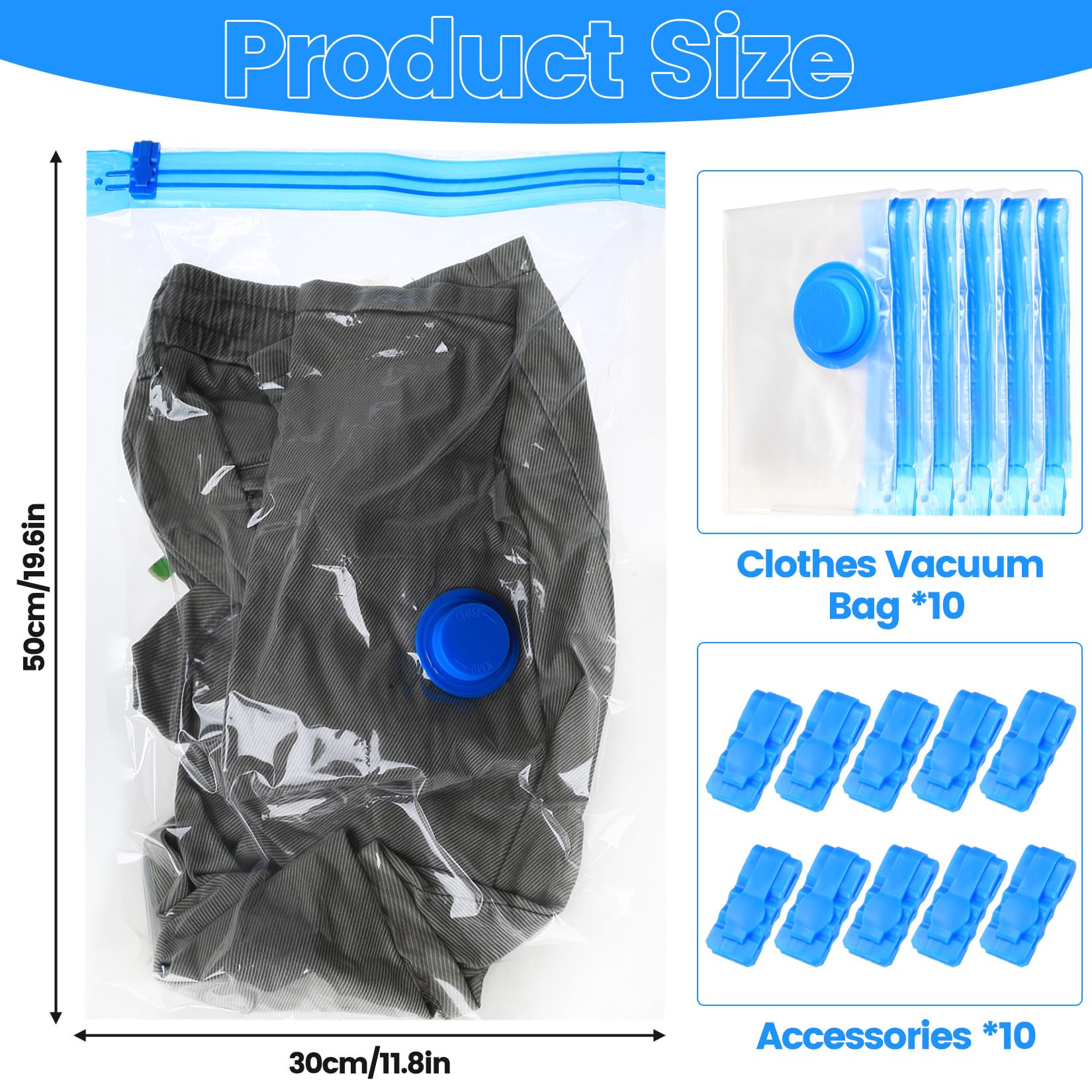 Vacuüm opbergzakken, kleine ruimtebesparende sealzakken, luchtdichte compressiezakken voor kleding, kussens, dekbedden, dekens, beddengoed, pak van 10 stuks